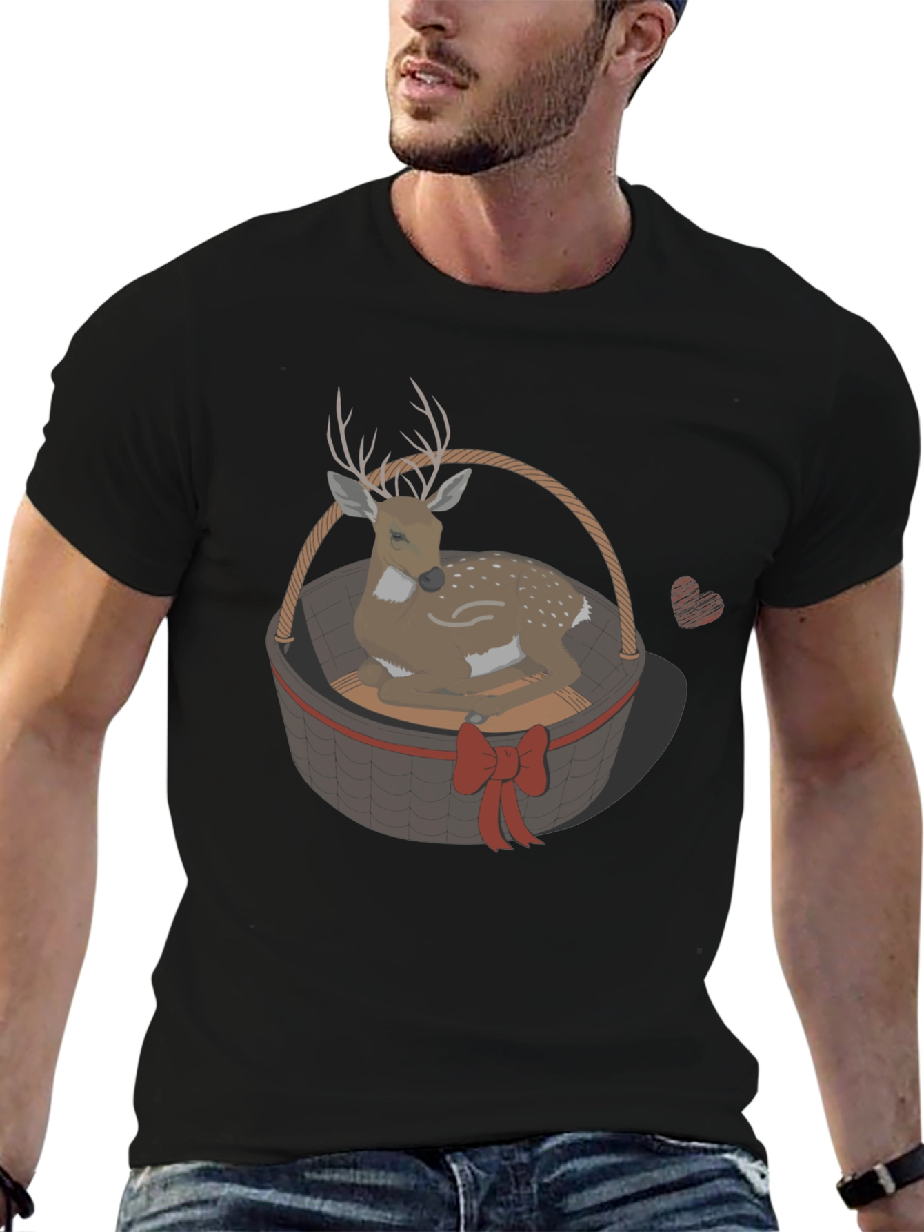 Deer in Basket Graphic Tee - Mens Black T-Shirt