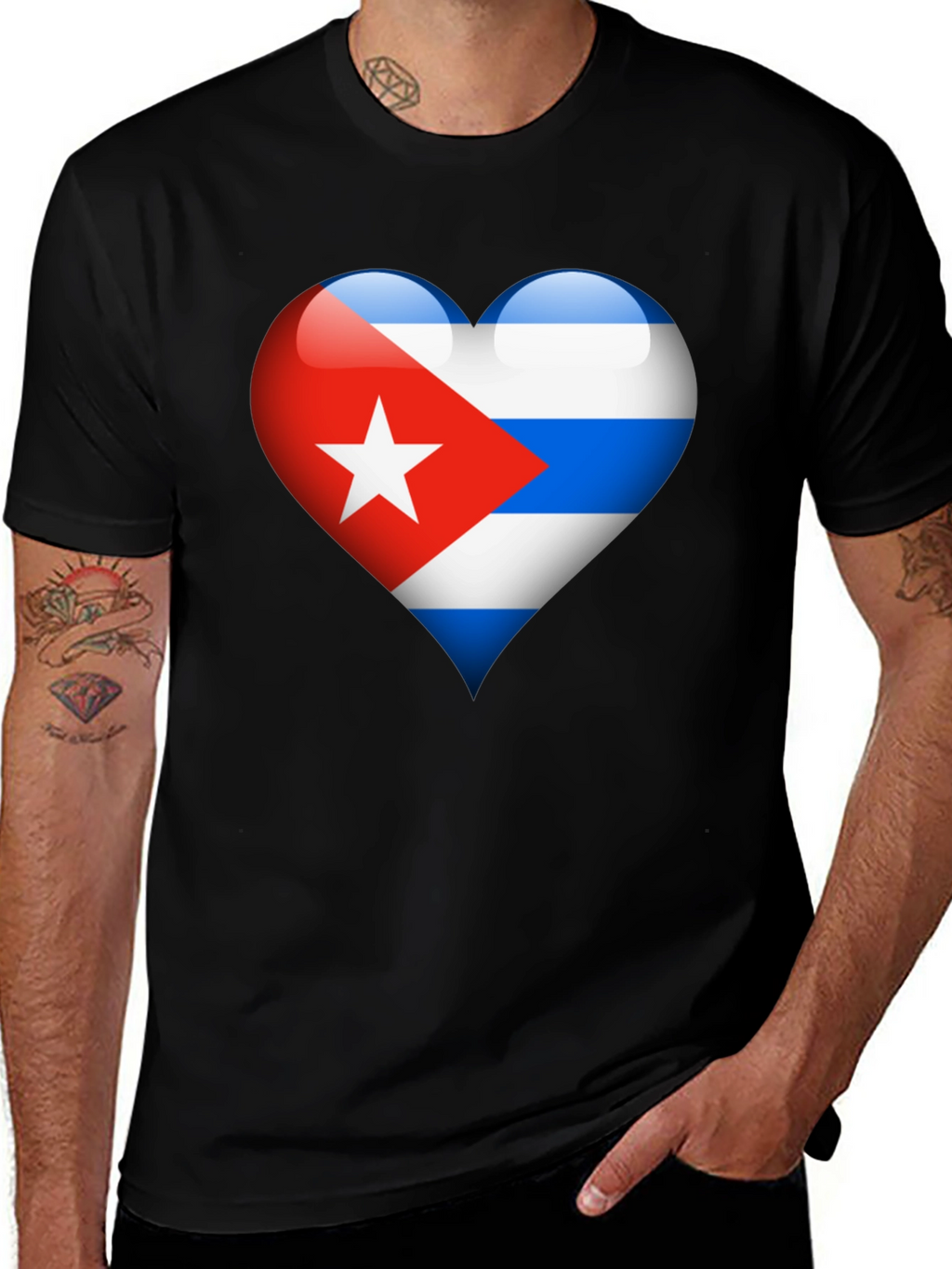 Cuban Flag Heart Graphic T-Shirt - Black