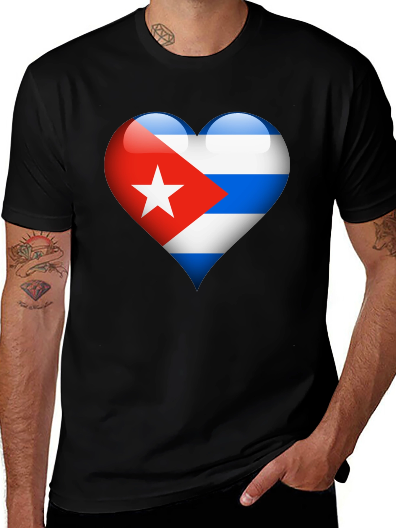 Cuban Flag Heart Graphic T-Shirt - Black