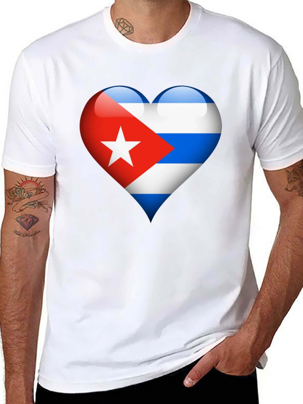 Cuban Flag Heart Graphic T-Shirt - Black