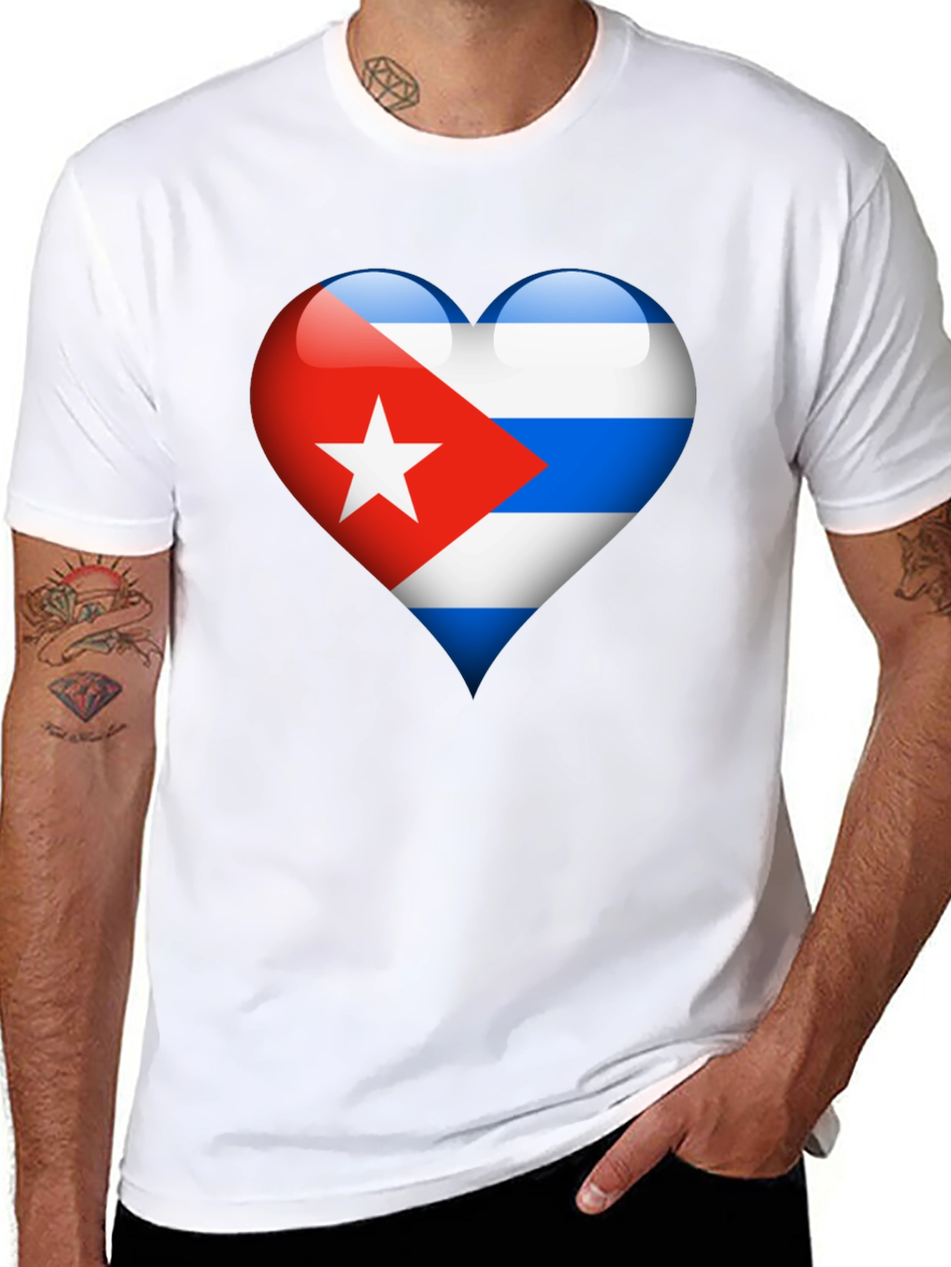 Cuban Flag Heart Graphic T-Shirt - Black