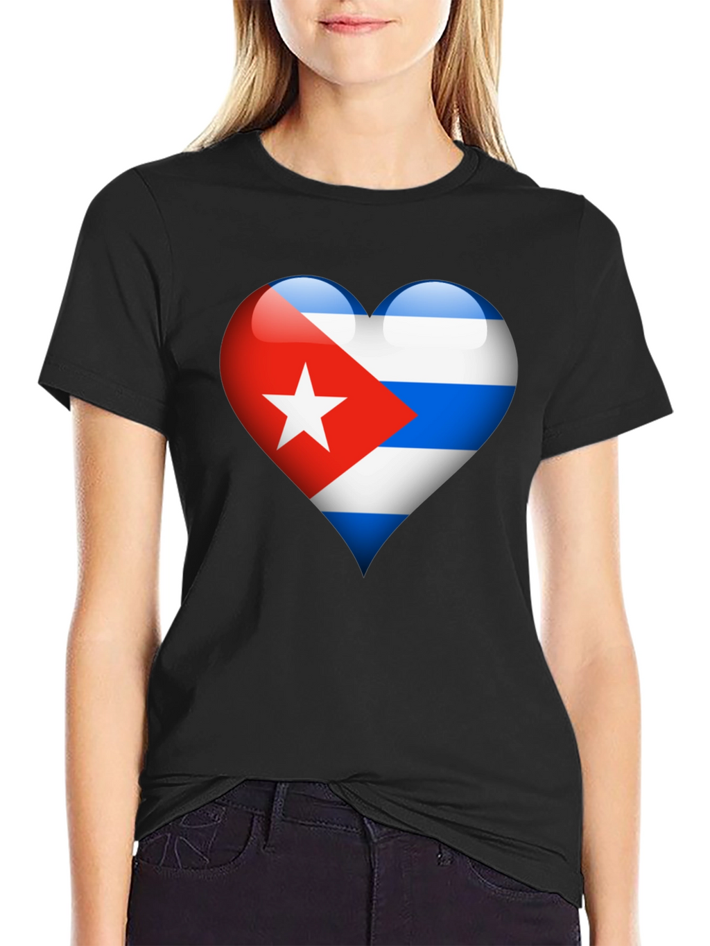 Cuban Flag Heart Graphic T-Shirt - Black