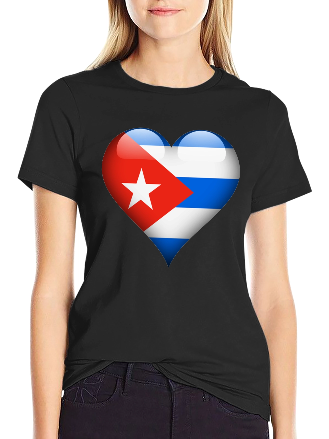 Cuban Flag Heart Graphic T-Shirt - Black