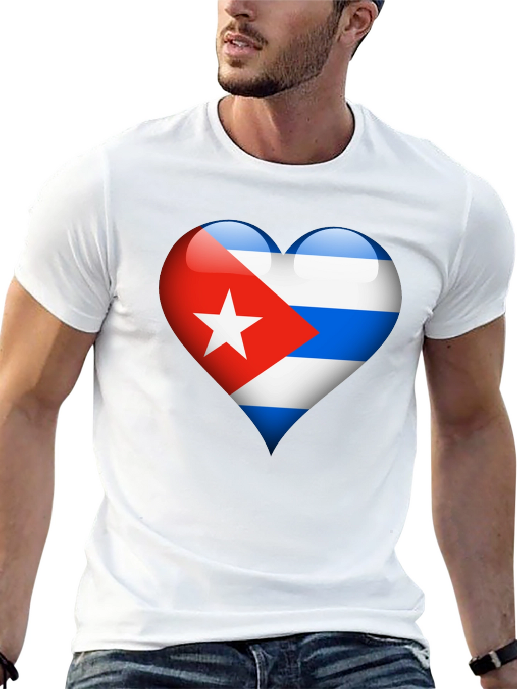 Cuban Flag Heart Graphic T-Shirt - Black