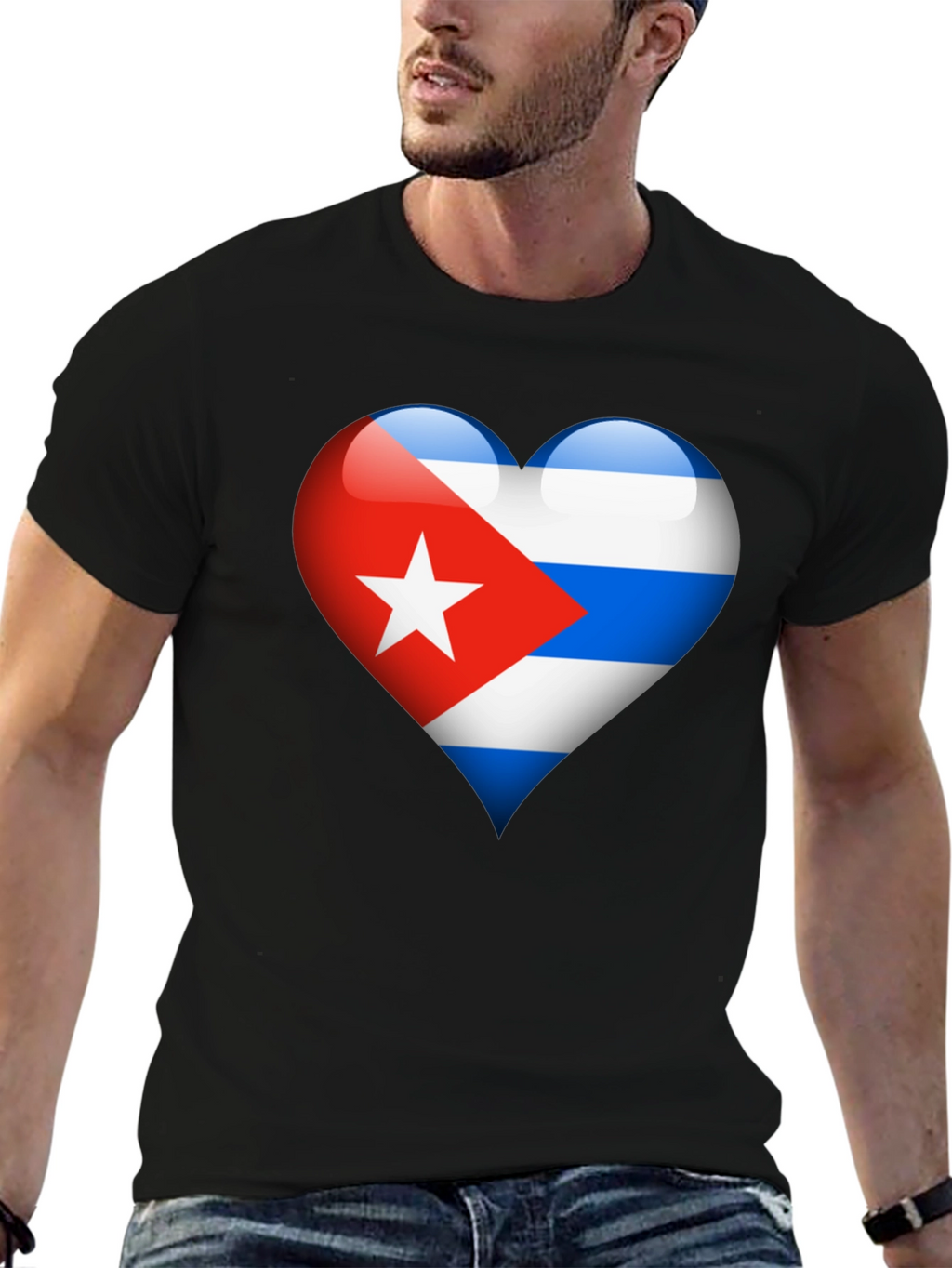 Cuban Flag Heart Graphic T-Shirt - Black