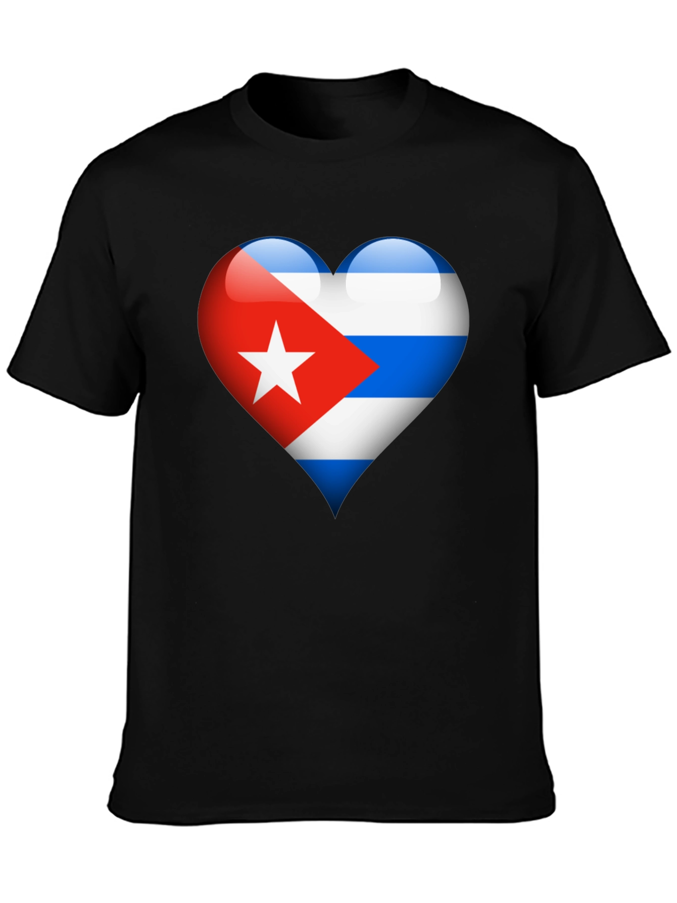 Cuban Flag Heart Graphic T-Shirt - Black