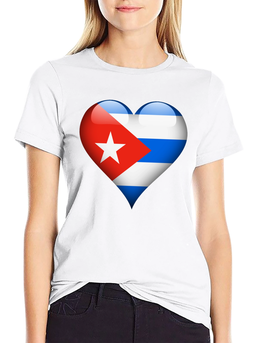 Cuban Flag Heart Graphic T-Shirt - Black