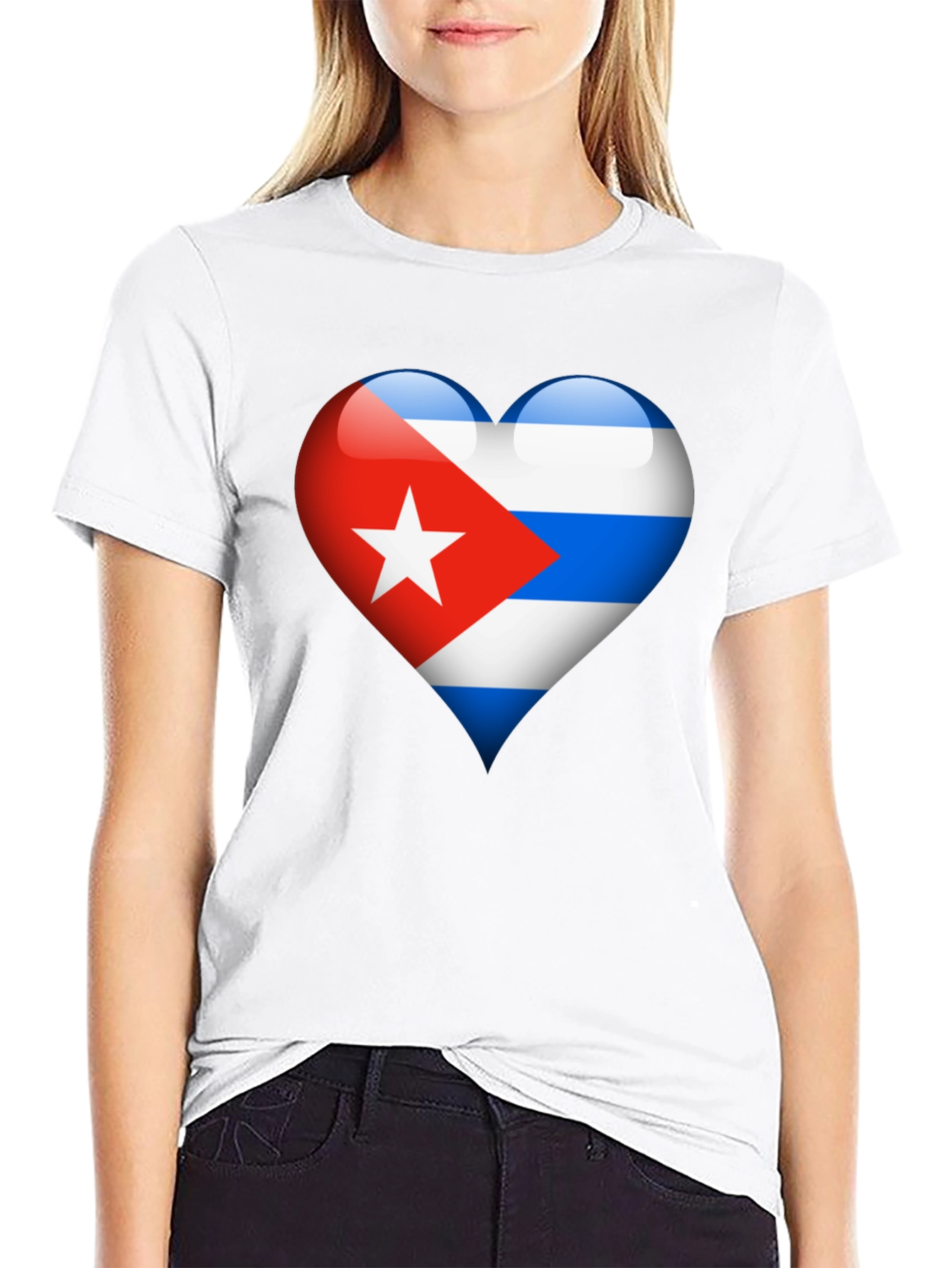 Cuban Flag Heart Graphic T-Shirt - Black