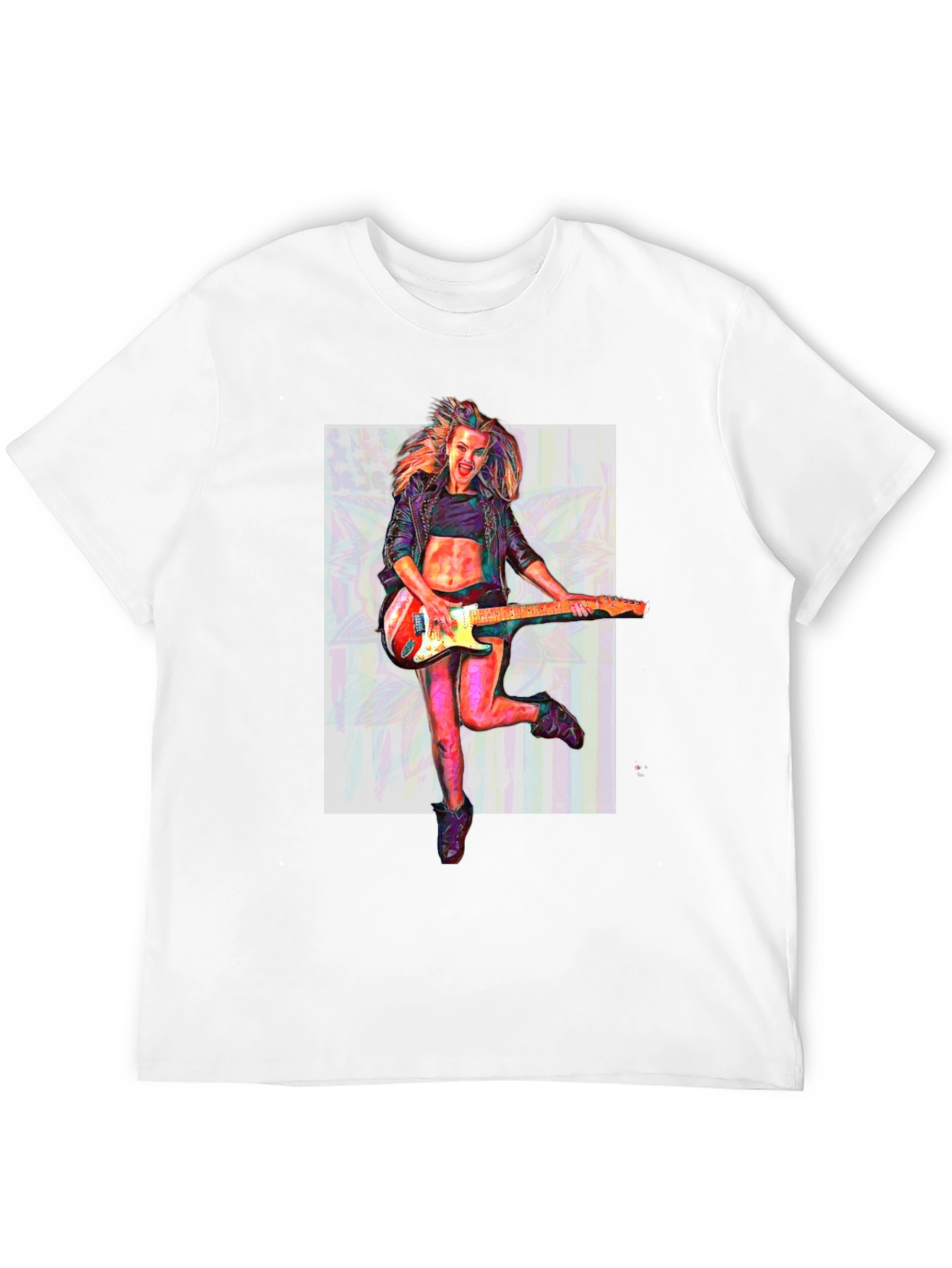 Guitar Girl Graphic T-Shirt - Black Crew Neck Tee