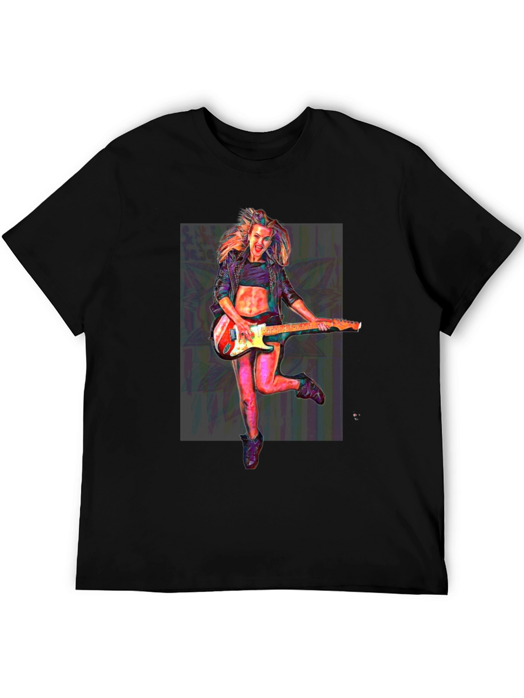 Guitar Girl Graphic T-Shirt - Black Crew Neck Tee