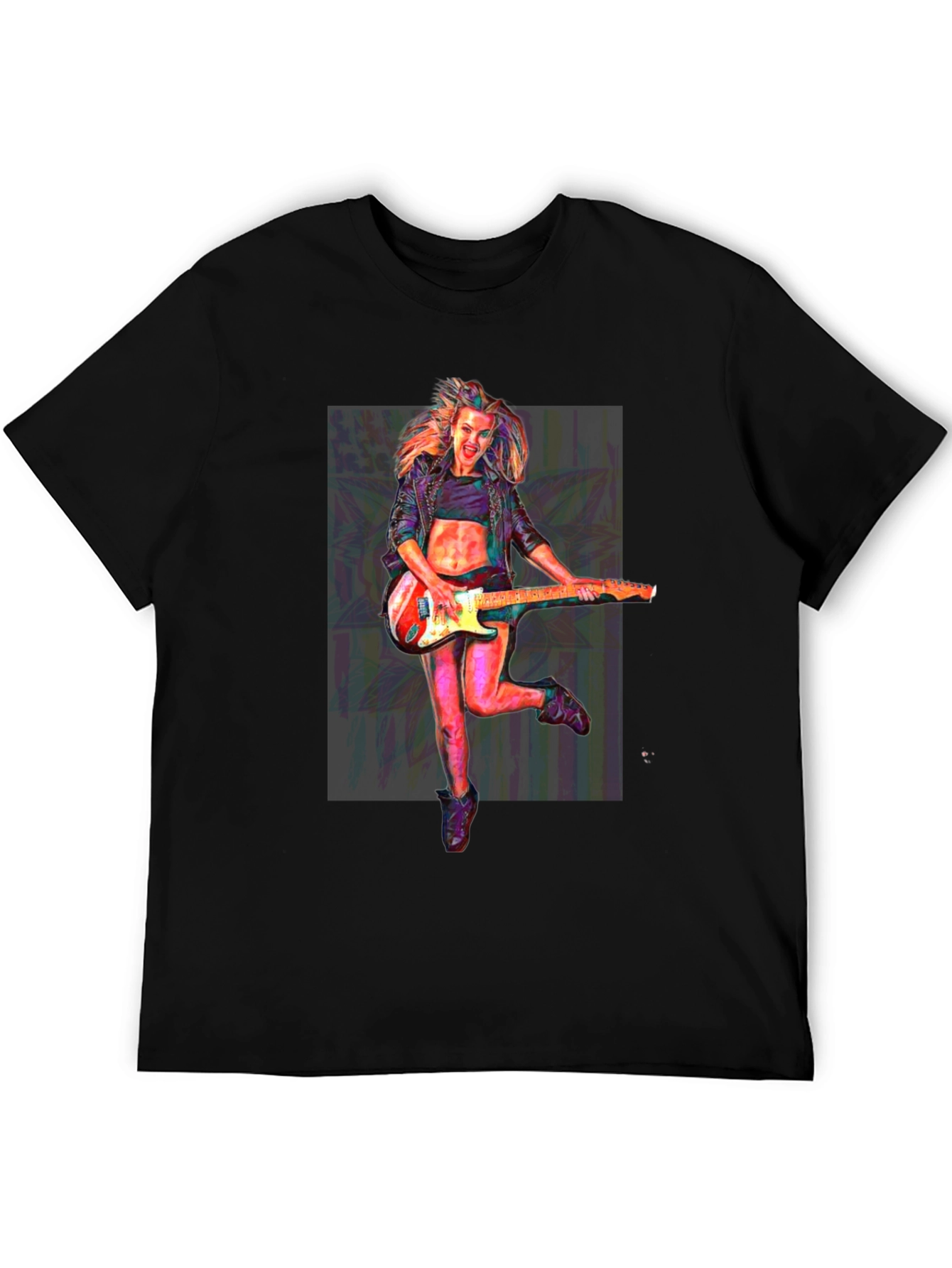 Guitar Girl Graphic T-Shirt - Black Crew Neck Tee