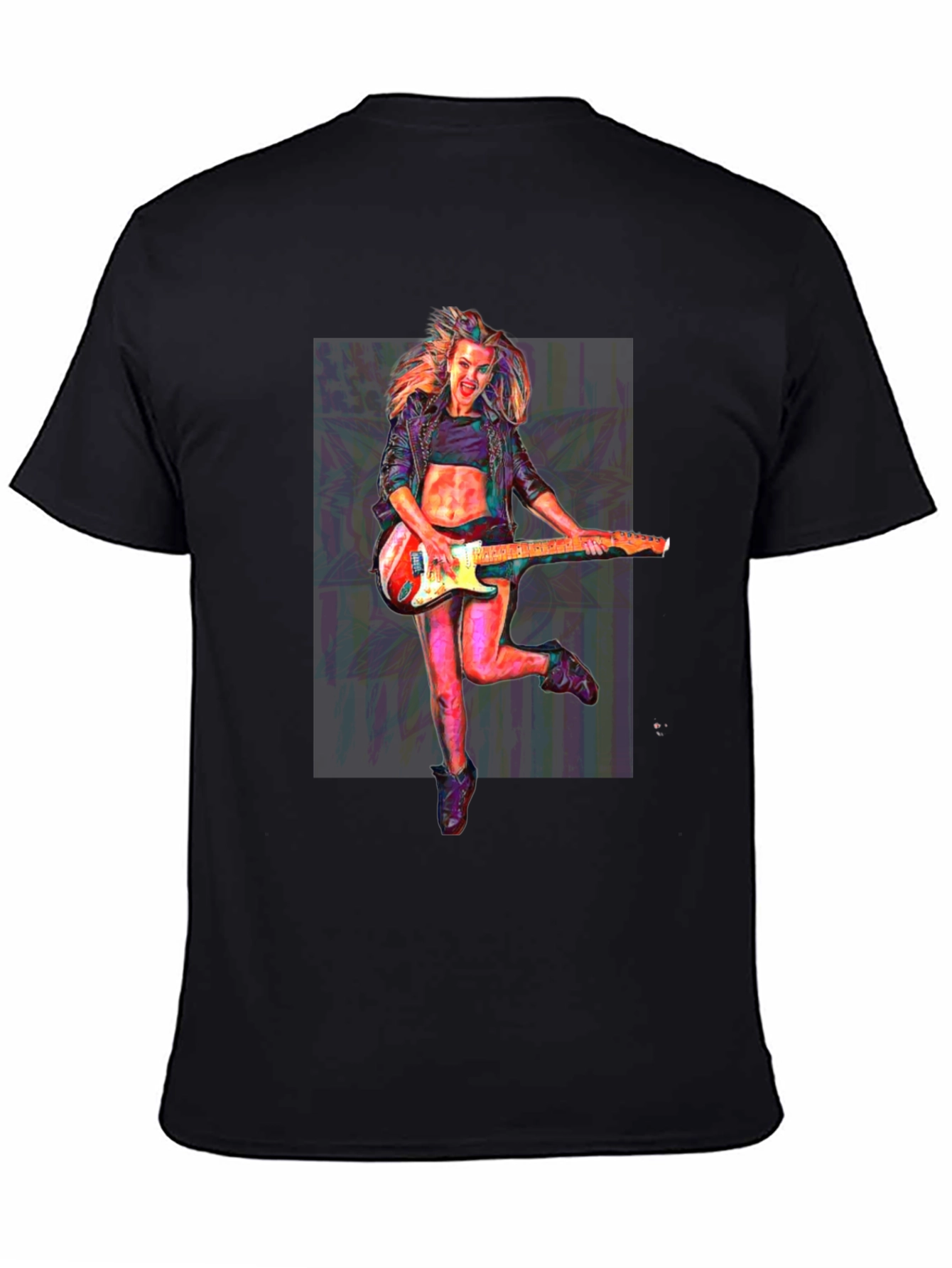 Guitar Girl Graphic T-Shirt - Black Crew Neck Tee