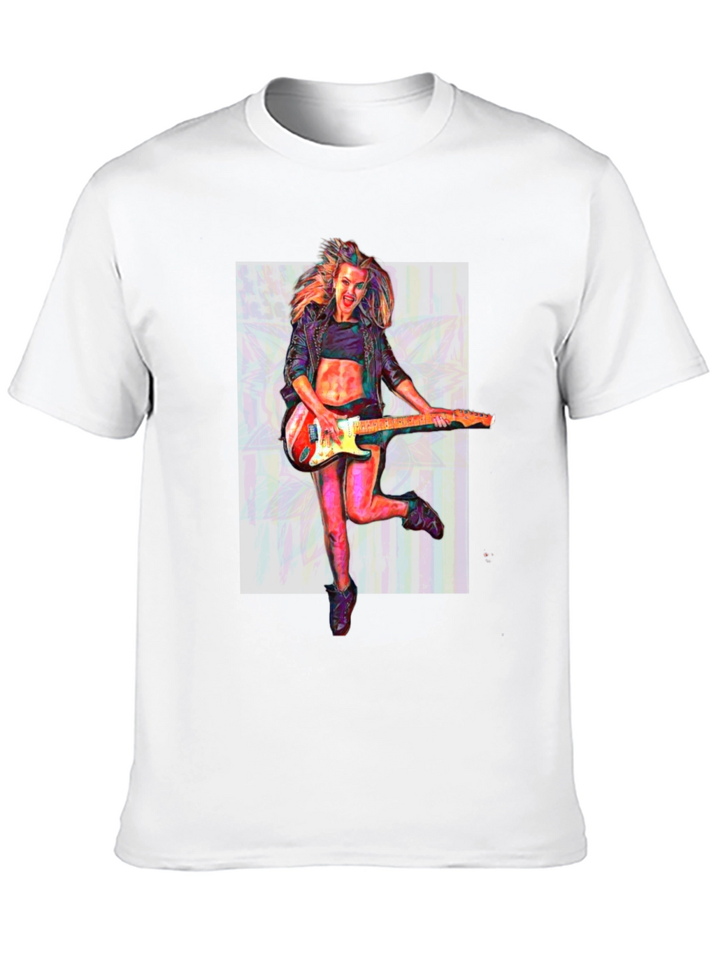 Guitar Girl Graphic T-Shirt - Black Crew Neck Tee