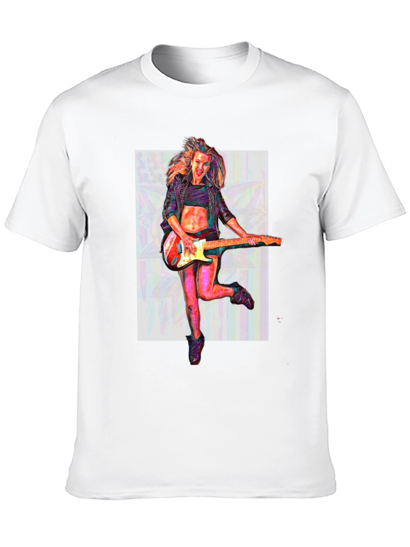 Guitar Girl Graphic T-Shirt - Black Crew Neck Tee