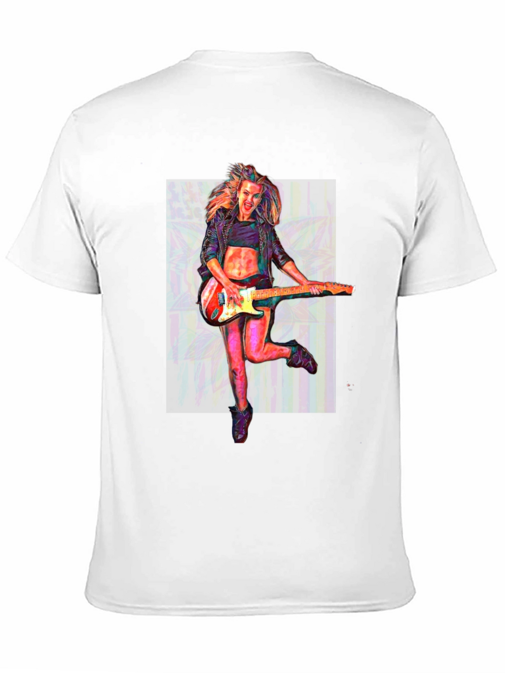 Guitar Girl Graphic T-Shirt - Black Crew Neck Tee