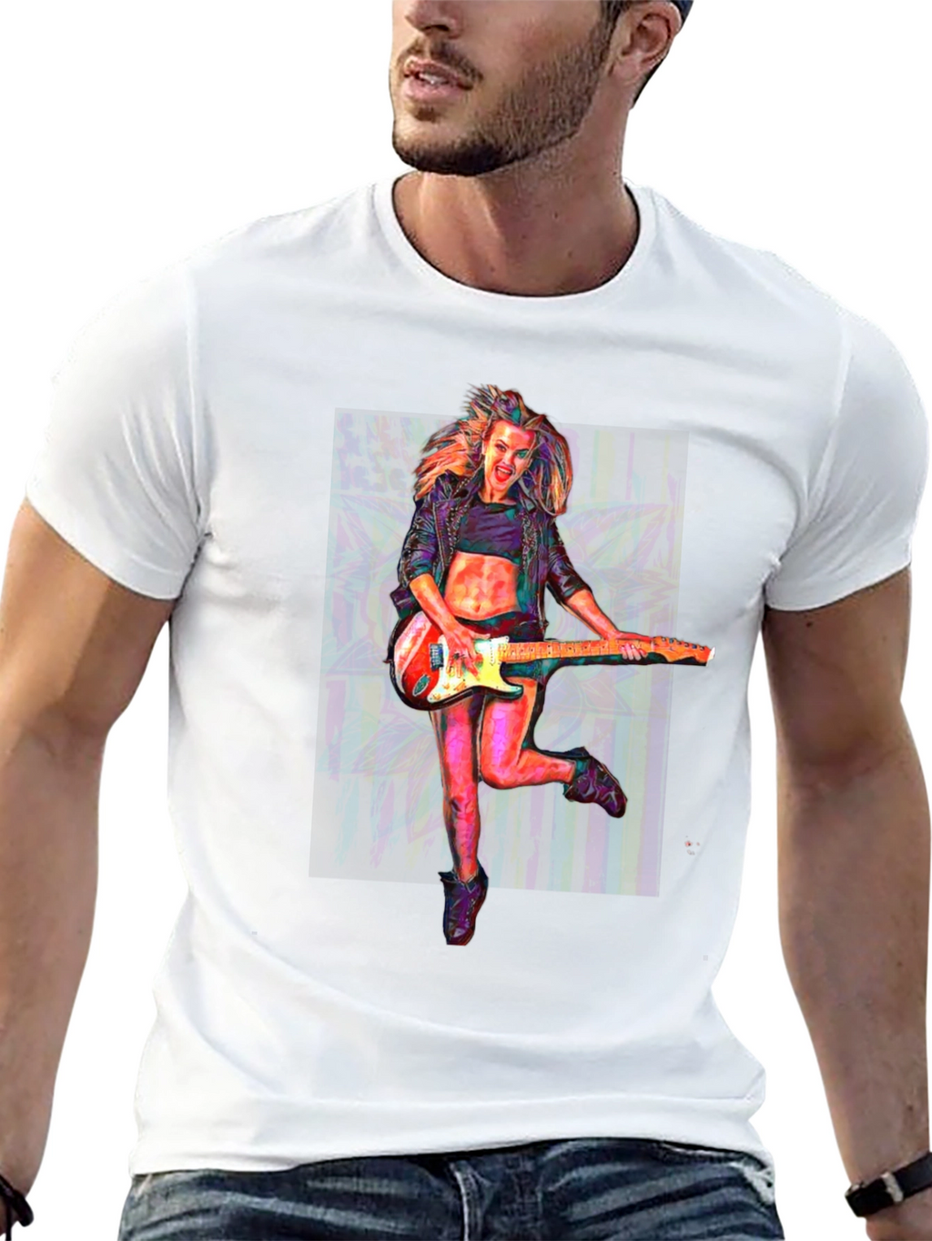 Guitar Girl Graphic T-Shirt - Black Crew Neck Tee