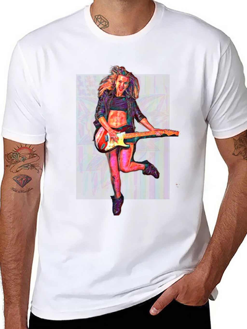 Guitar Girl Graphic T-Shirt - Black Crew Neck Tee