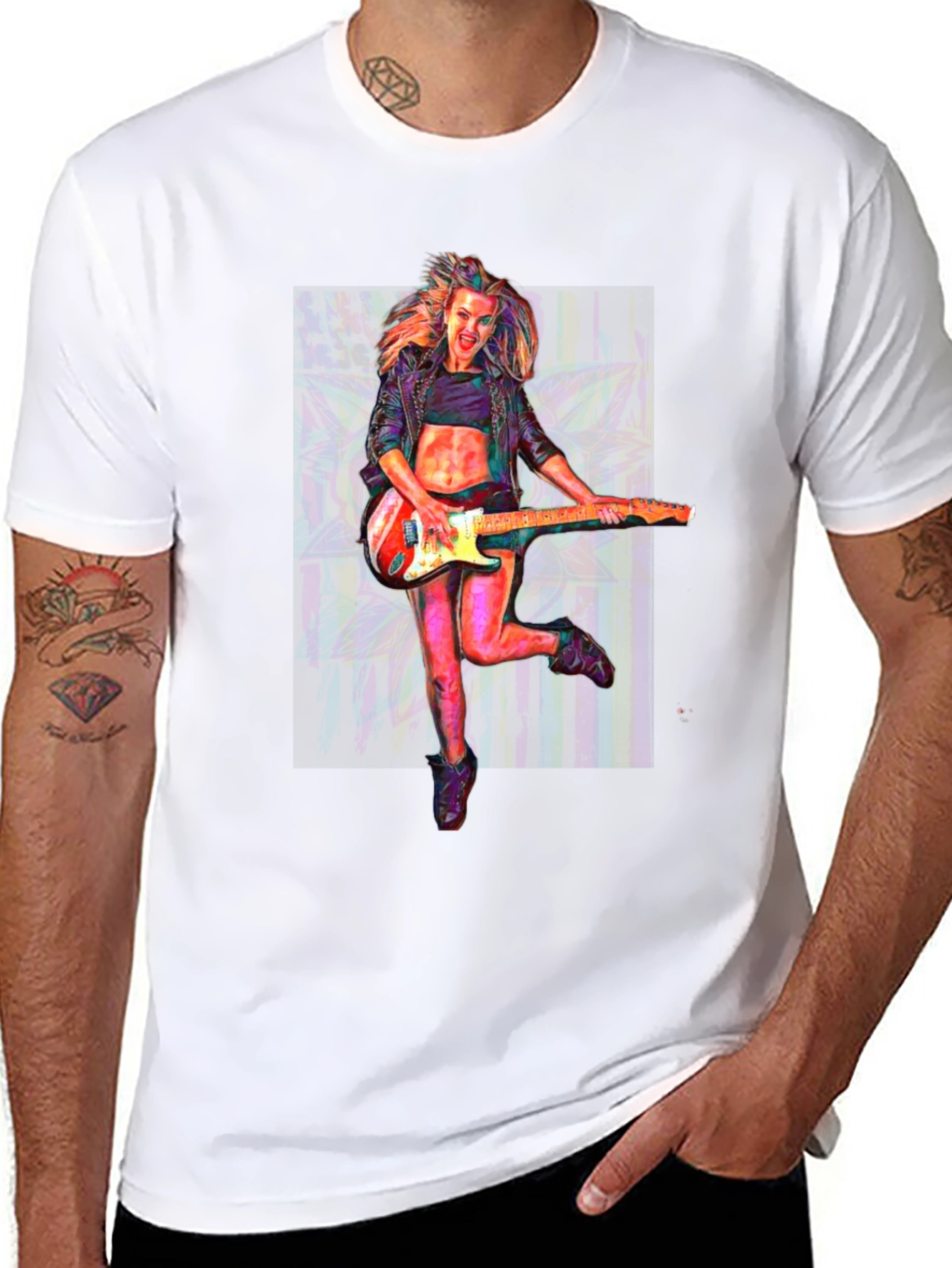 Guitar Girl Graphic T-Shirt - Black Crew Neck Tee