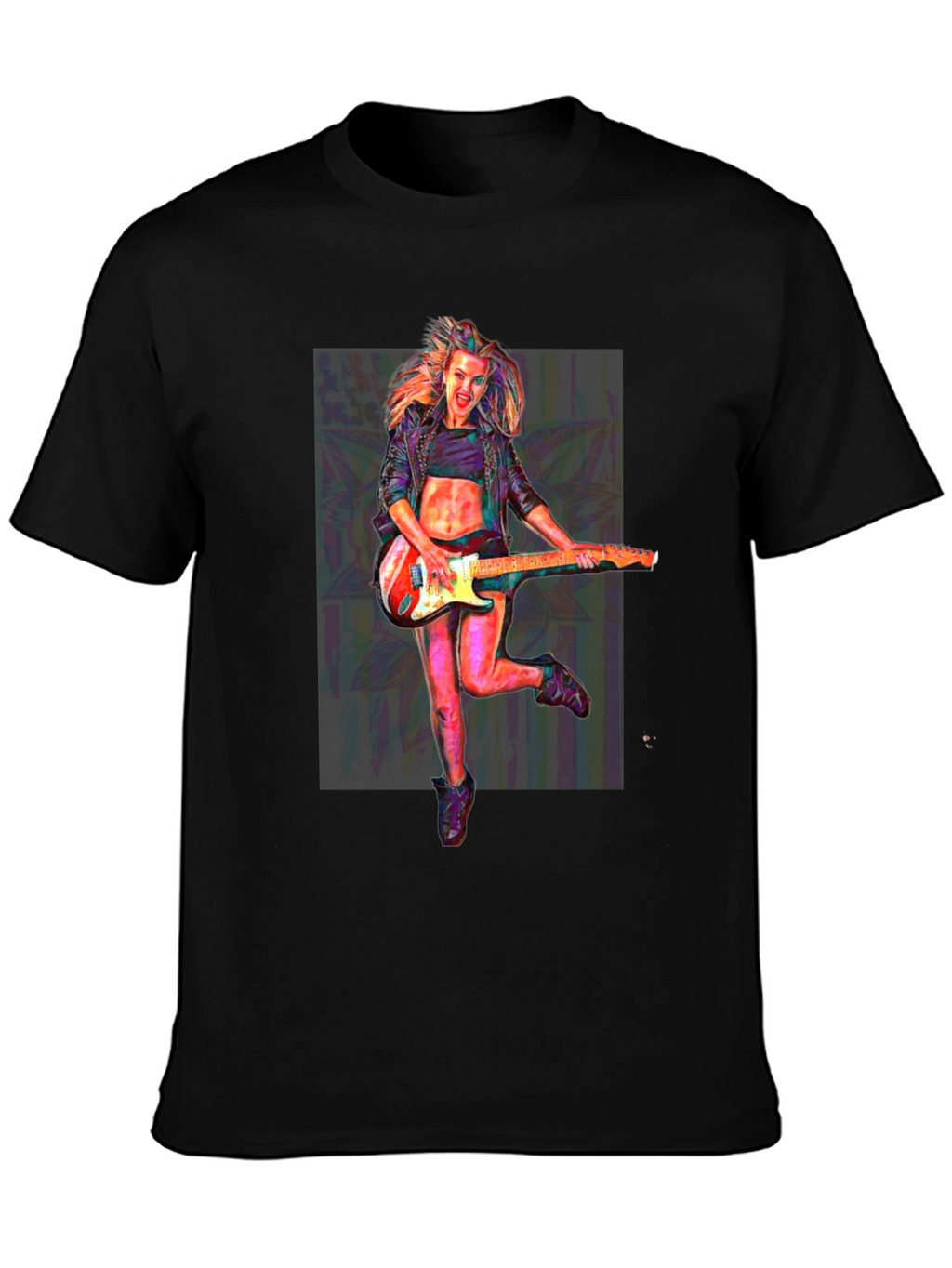 Guitar Girl Graphic T-Shirt - Black Crew Neck Tee