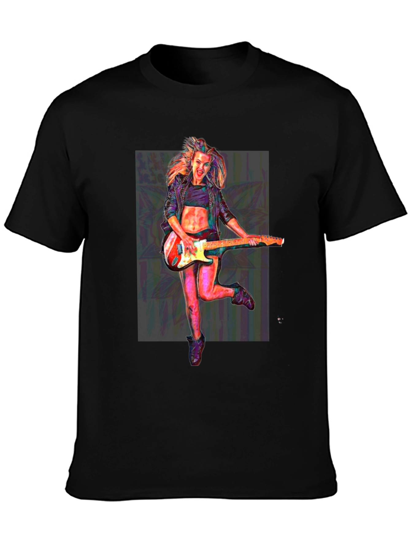 Guitar Girl Graphic T-Shirt - Black Crew Neck Tee