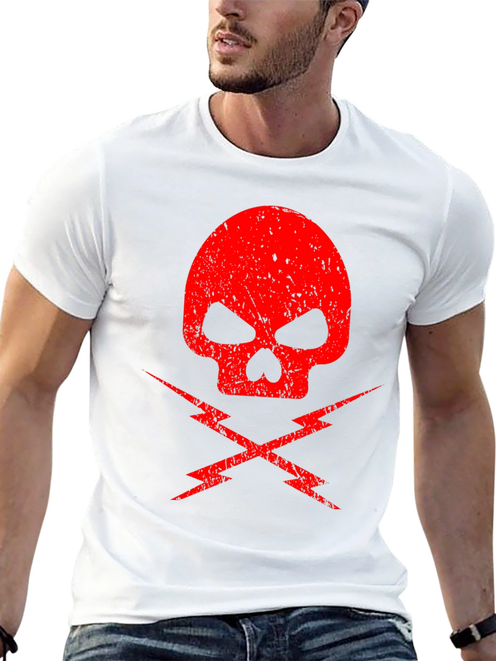 Red Skull & Lightning Bolt Graphic Black T-Shirt