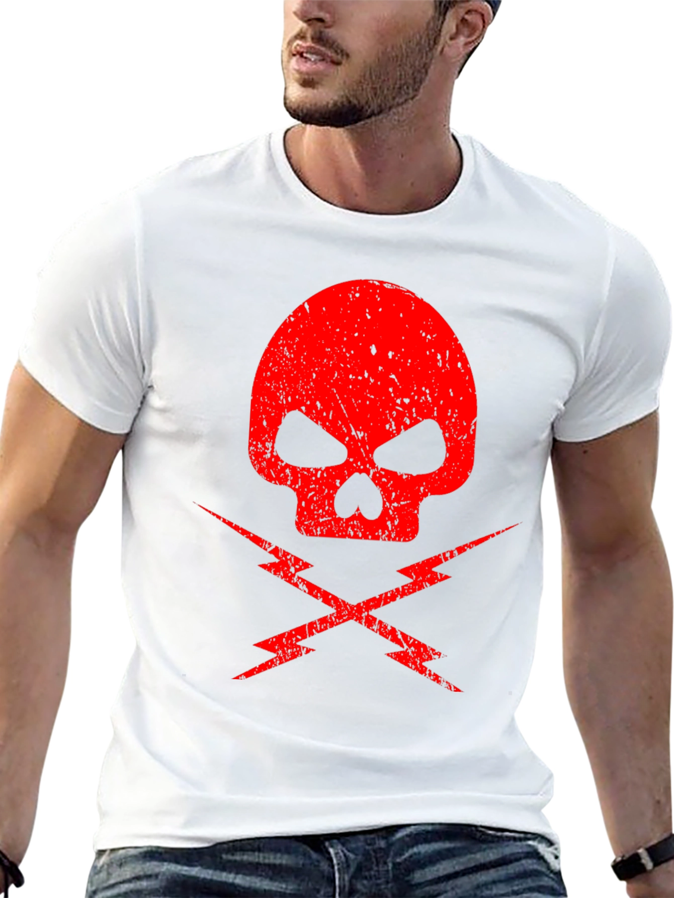 Red Skull & Lightning Bolt Graphic Black T-Shirt