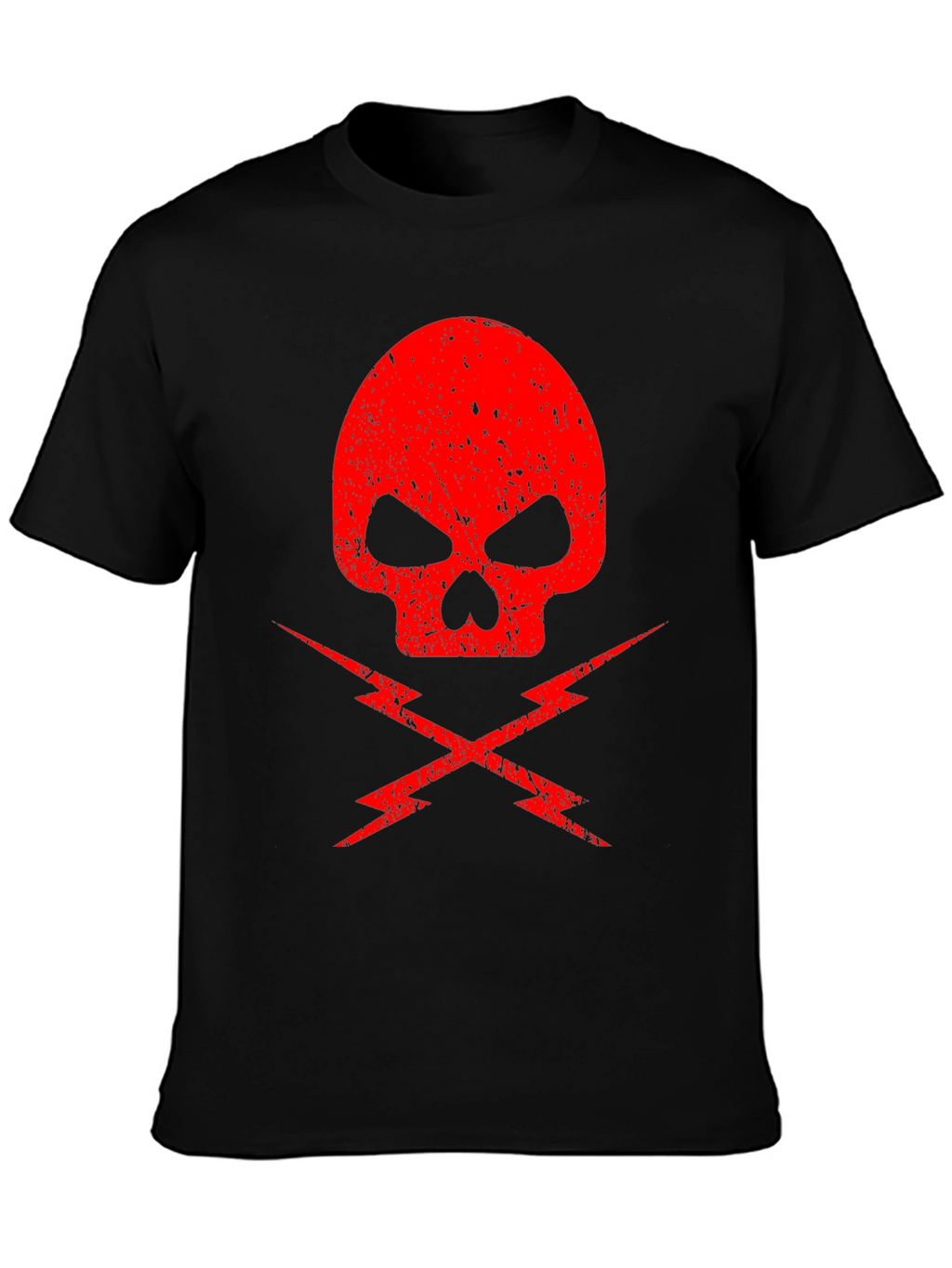Red Skull & Lightning Bolt Graphic Black T-Shirt