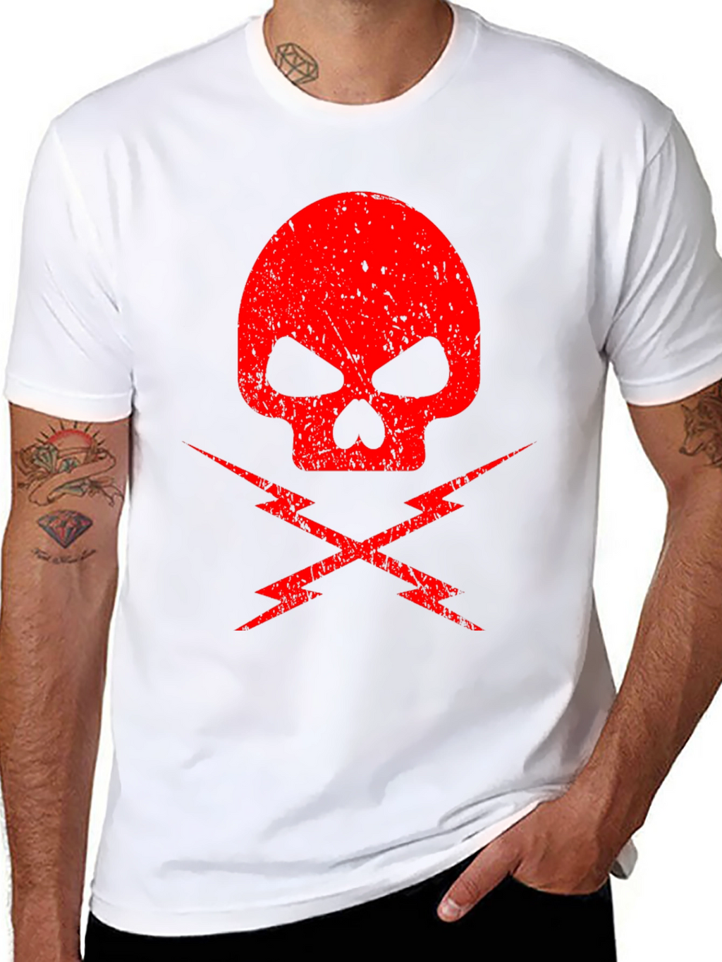 Red Skull & Lightning Bolt Graphic Black T-Shirt