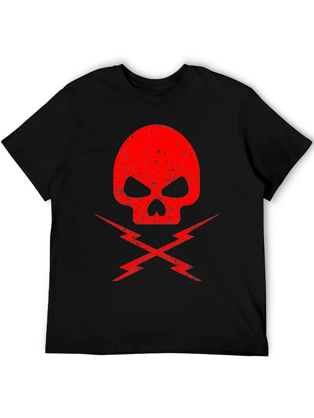 Red Skull & Lightning Bolt Graphic Black T-Shirt