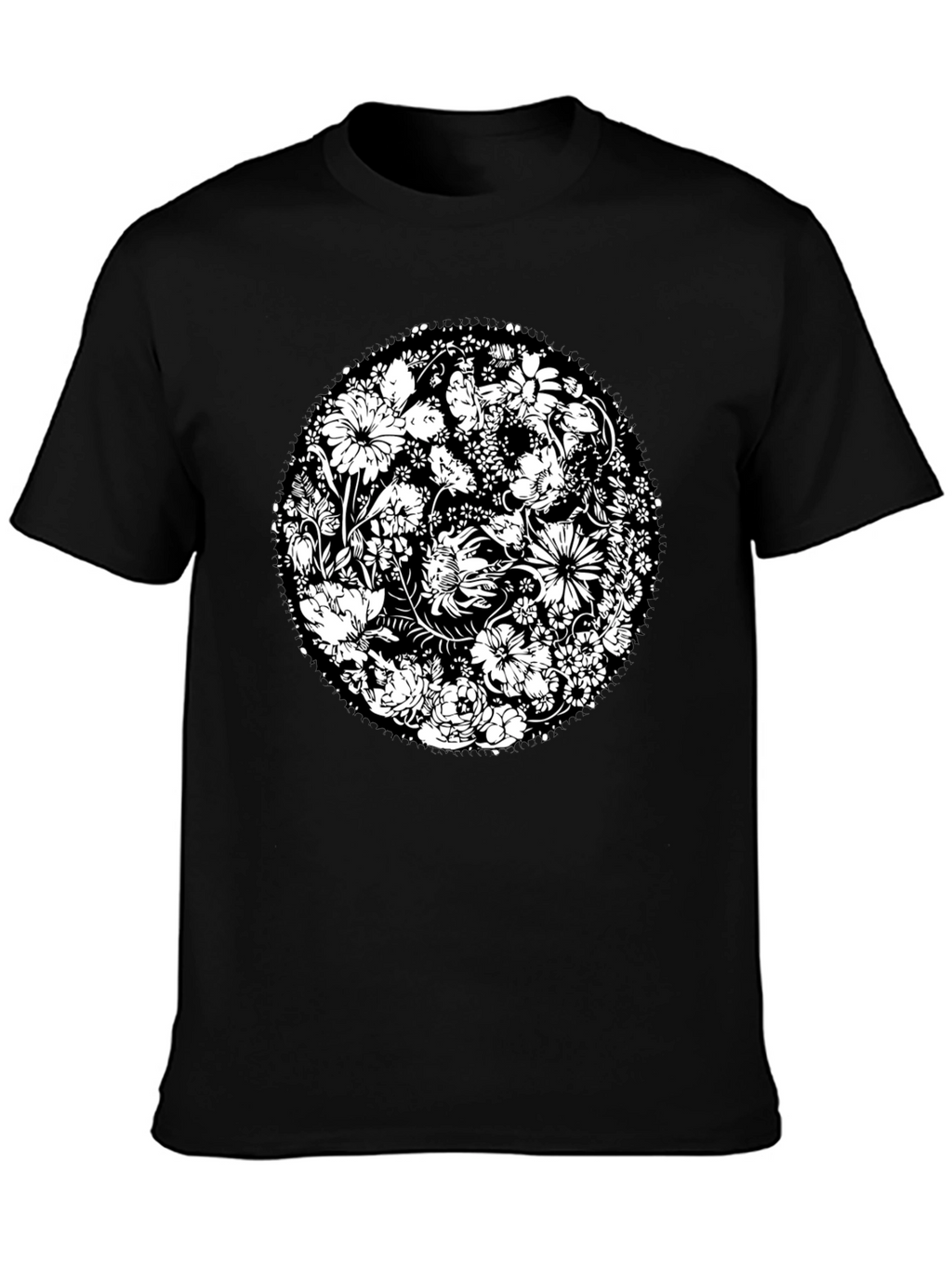 Floral Mandala Graphic Print Black T-Shirt