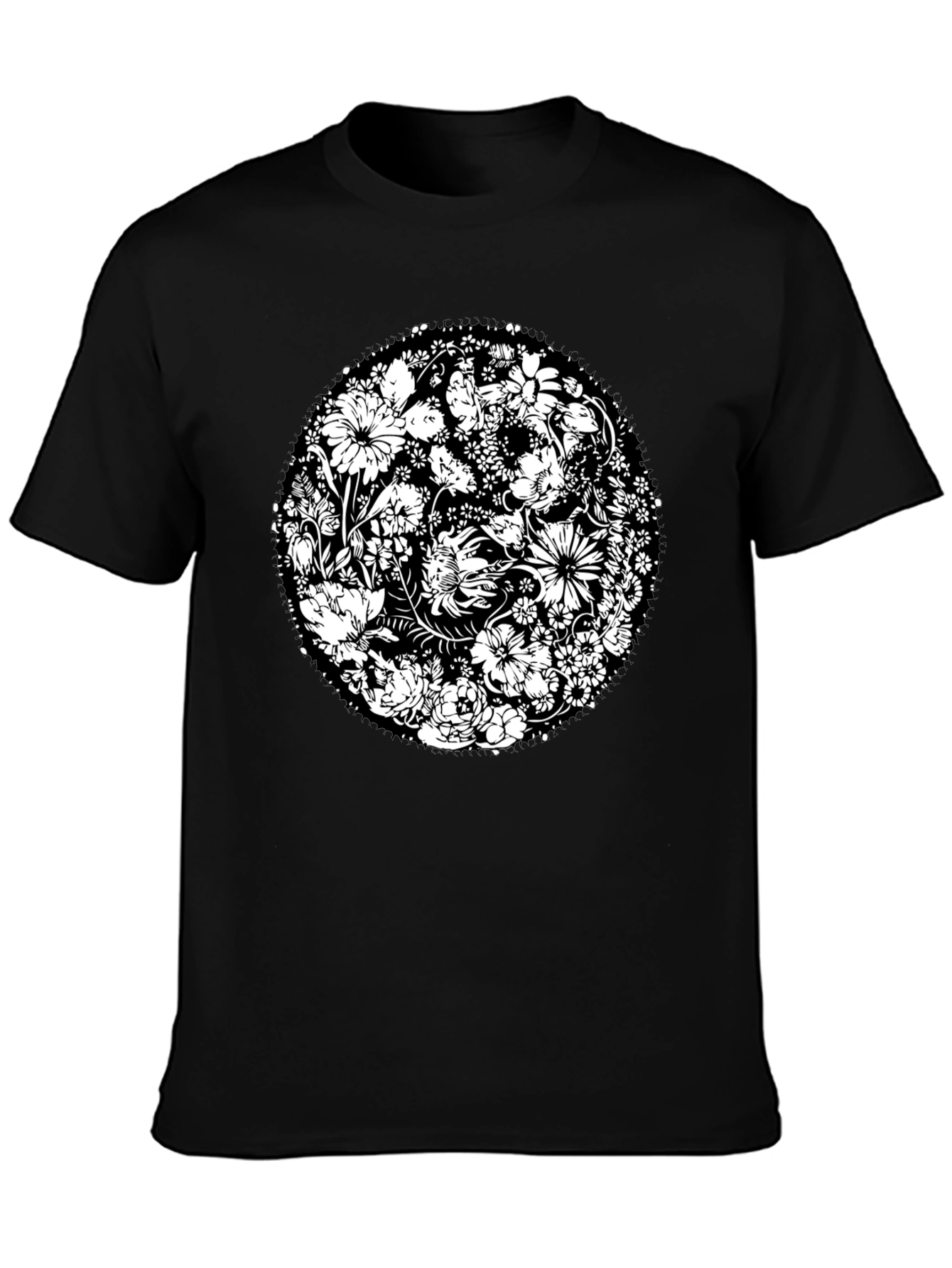 Floral Mandala Graphic Print Black T-Shirt