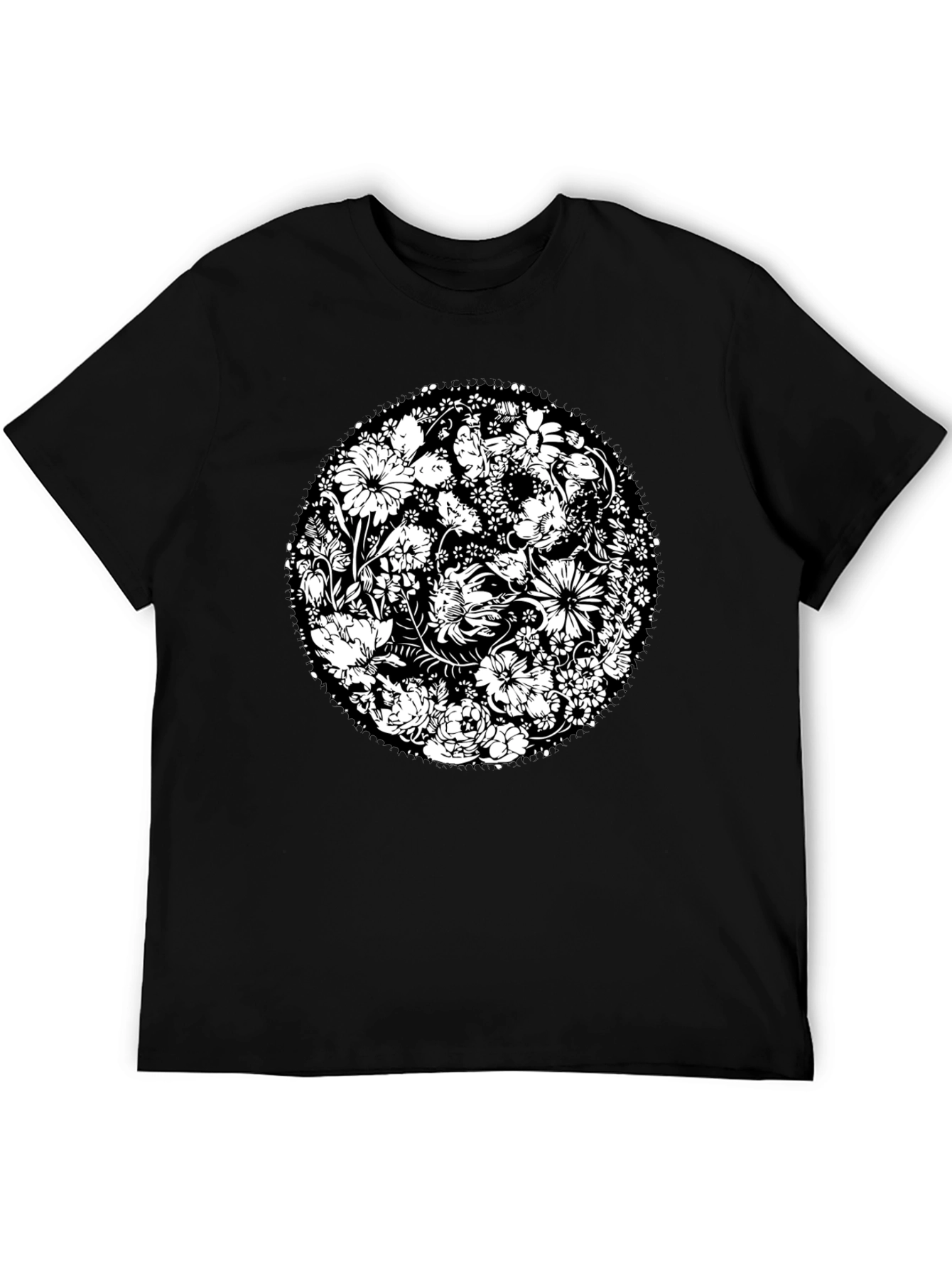 Floral Mandala Graphic Print Black T-Shirt