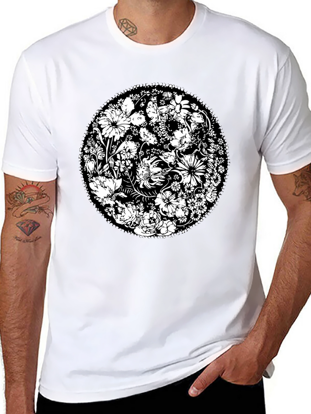 Floral Mandala Graphic Print Black T-Shirt