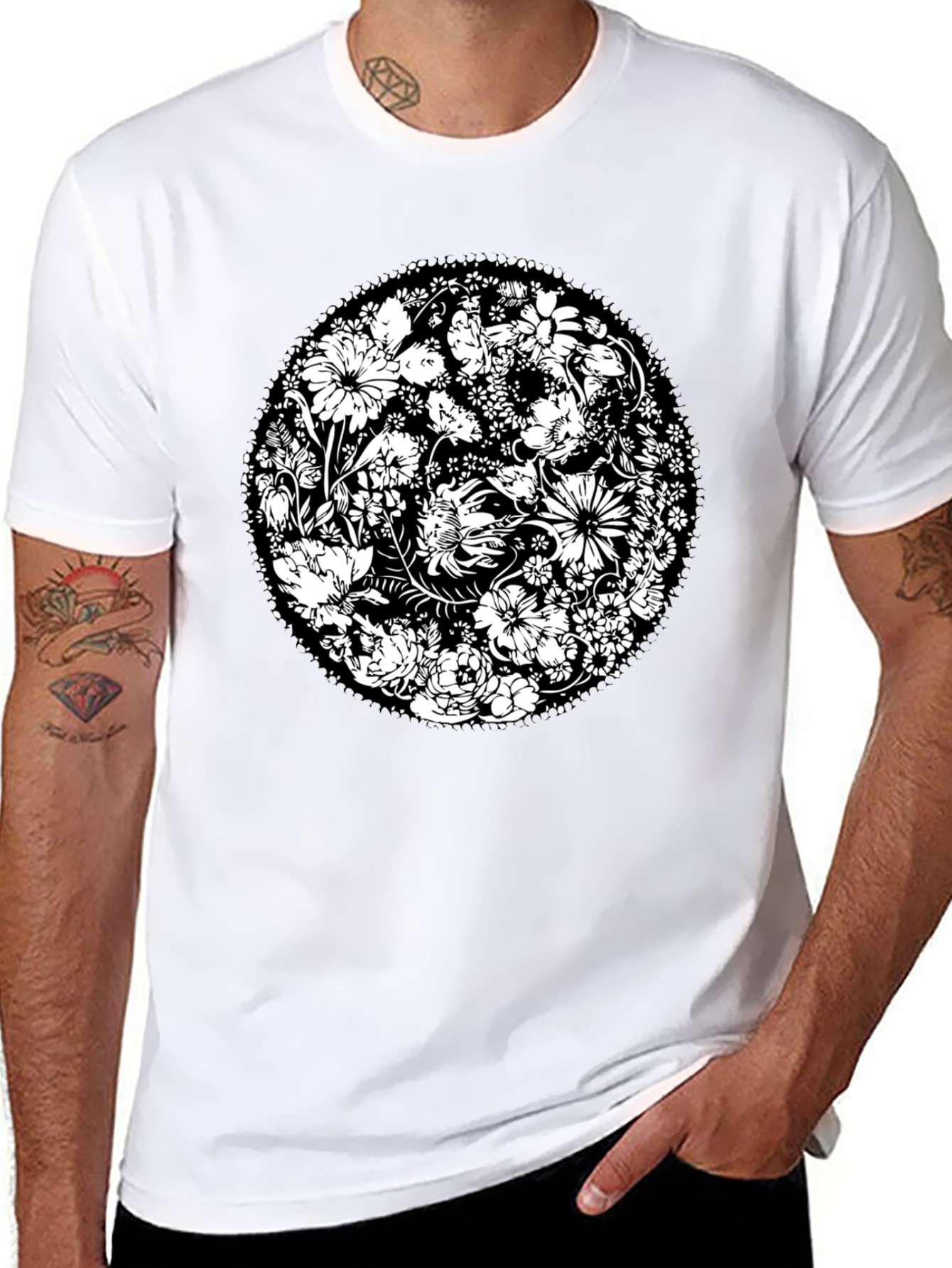 Floral Mandala Graphic Print Black T-Shirt
