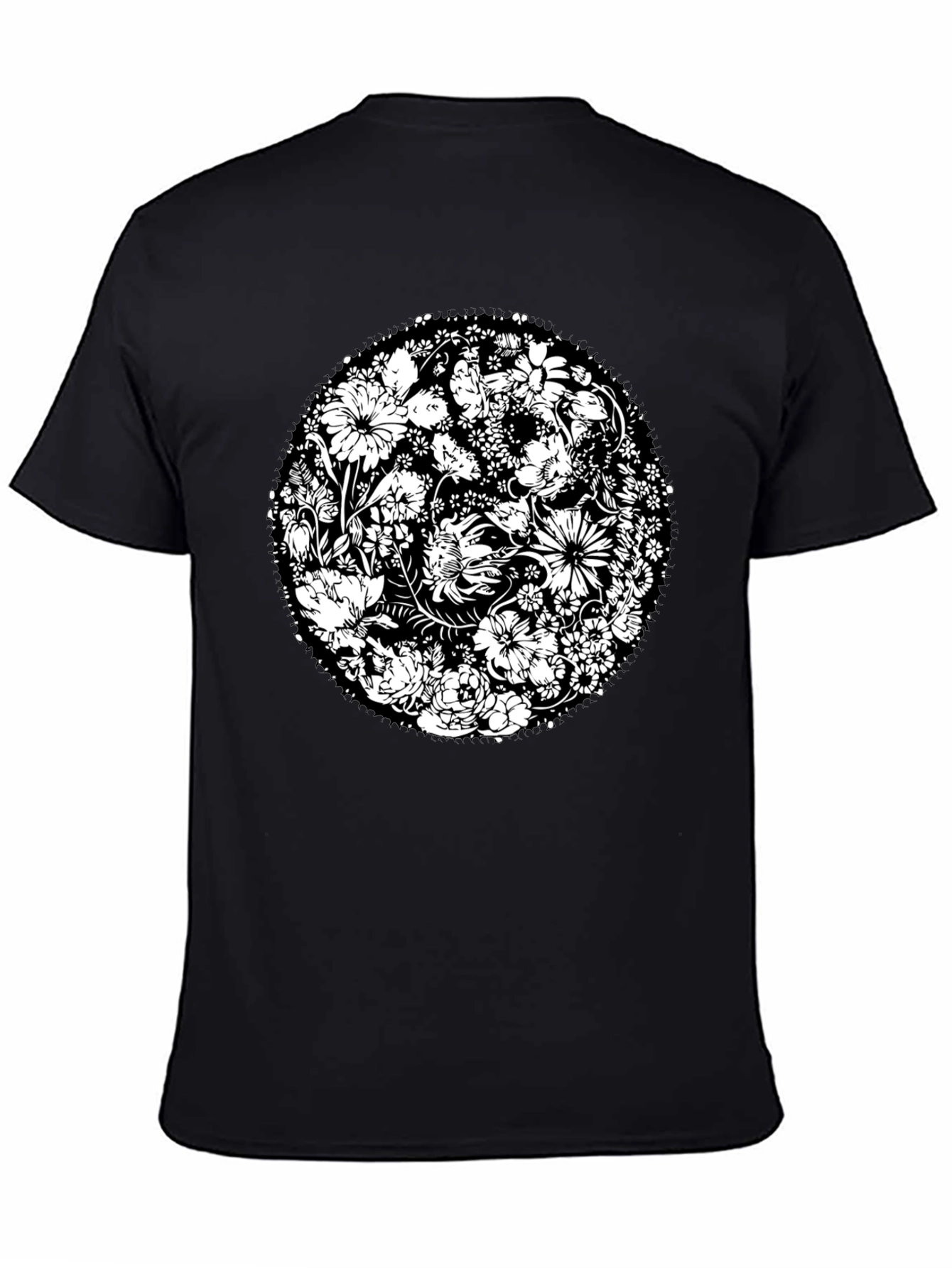 Floral Mandala Graphic Print Black T-Shirt