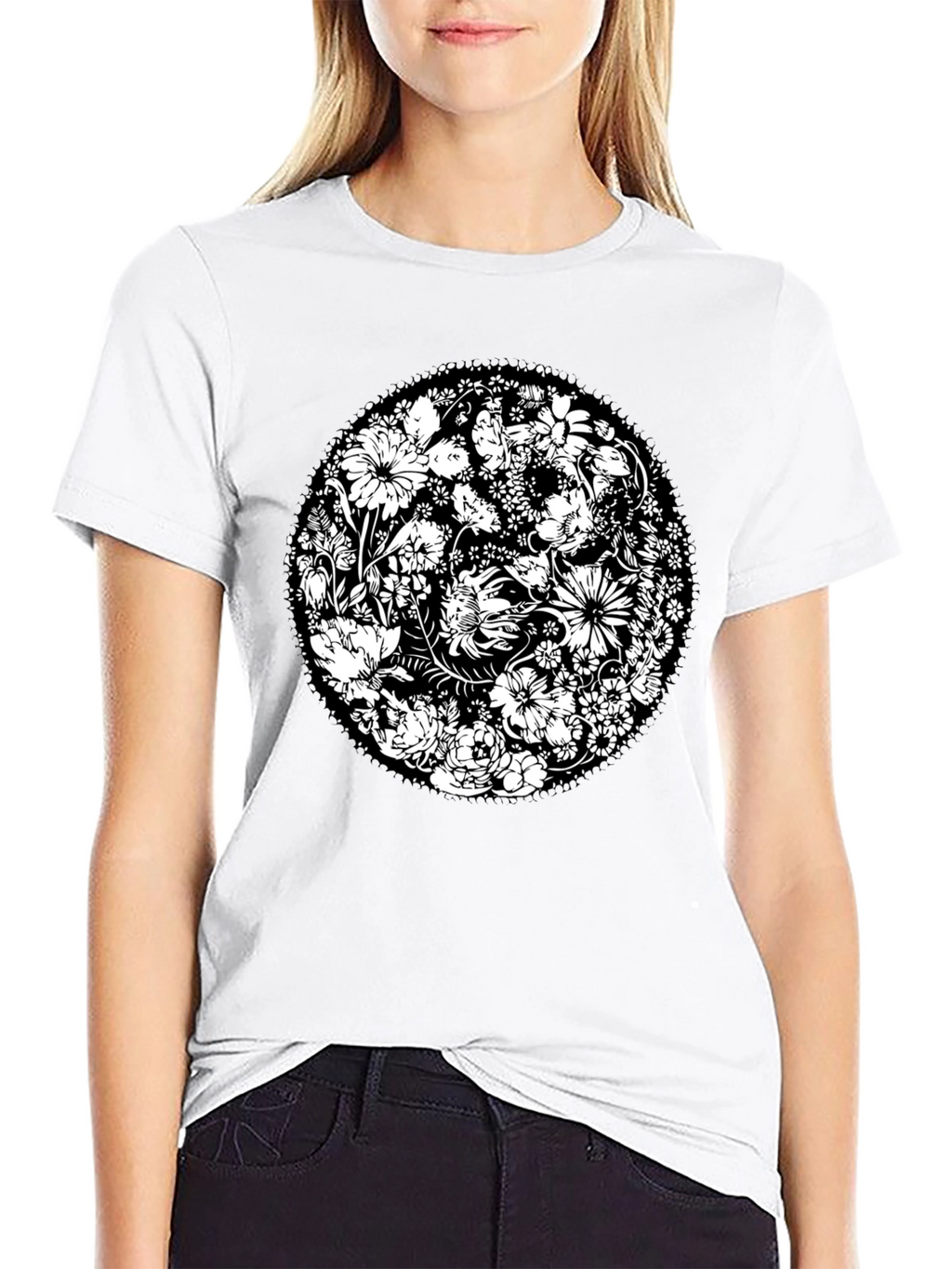 Floral Mandala Graphic Print Black T-Shirt