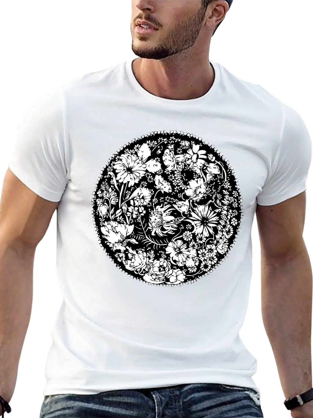 Floral Mandala Graphic Print Black T-Shirt