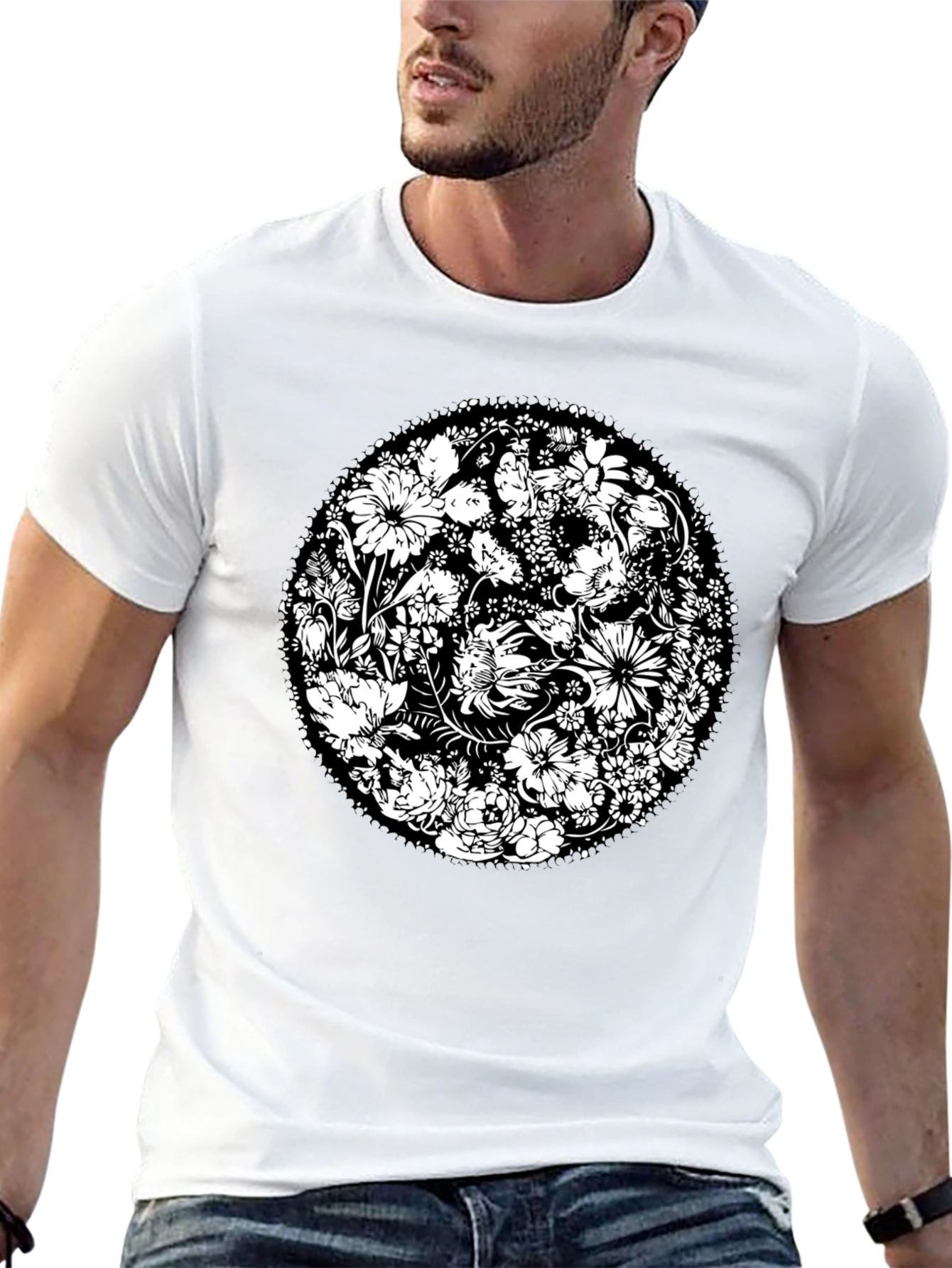 Floral Mandala Graphic Print Black T-Shirt
