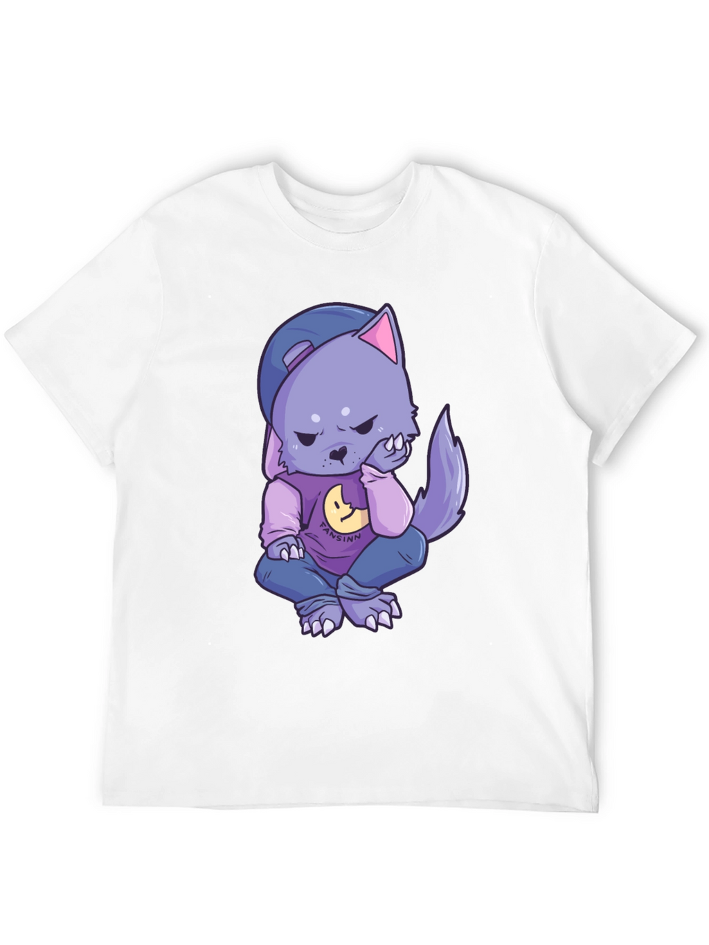 Cartoon Wolf Graphic Black T-Shirt