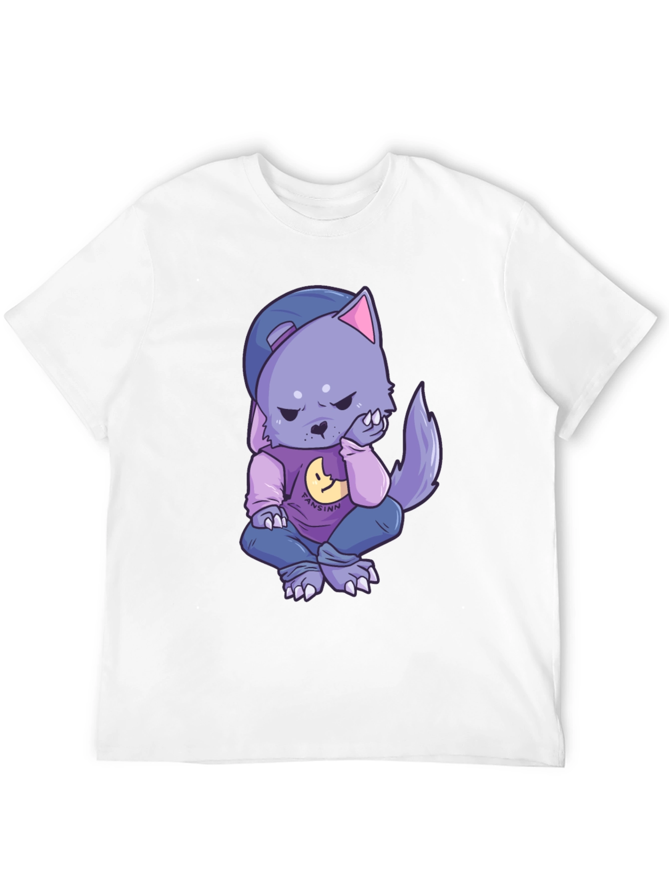 Cartoon Wolf Graphic Black T-Shirt
