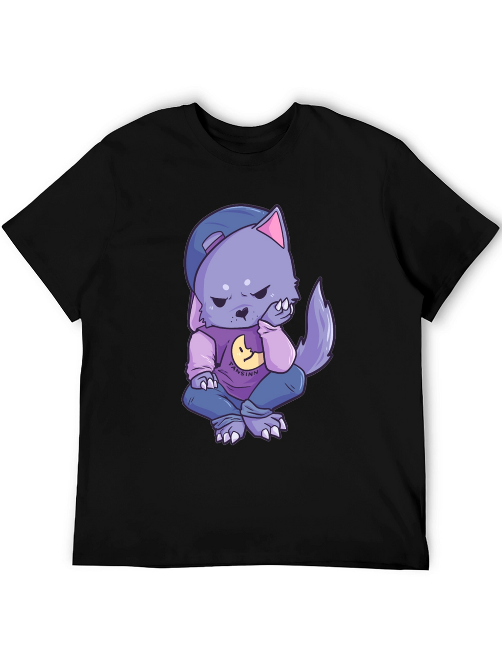 Cartoon Wolf Graphic Black T-Shirt