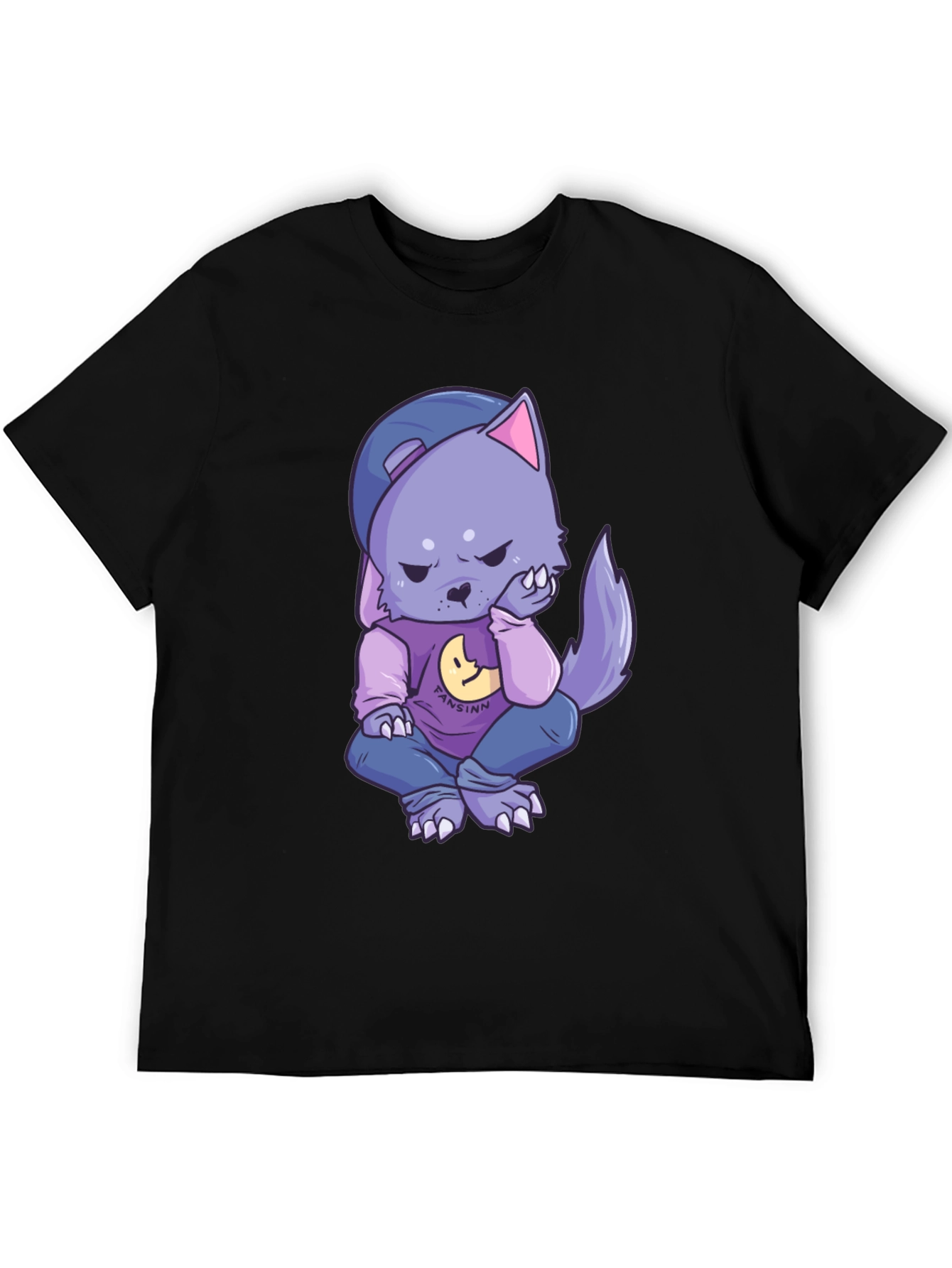 Cartoon Wolf Graphic Black T-Shirt