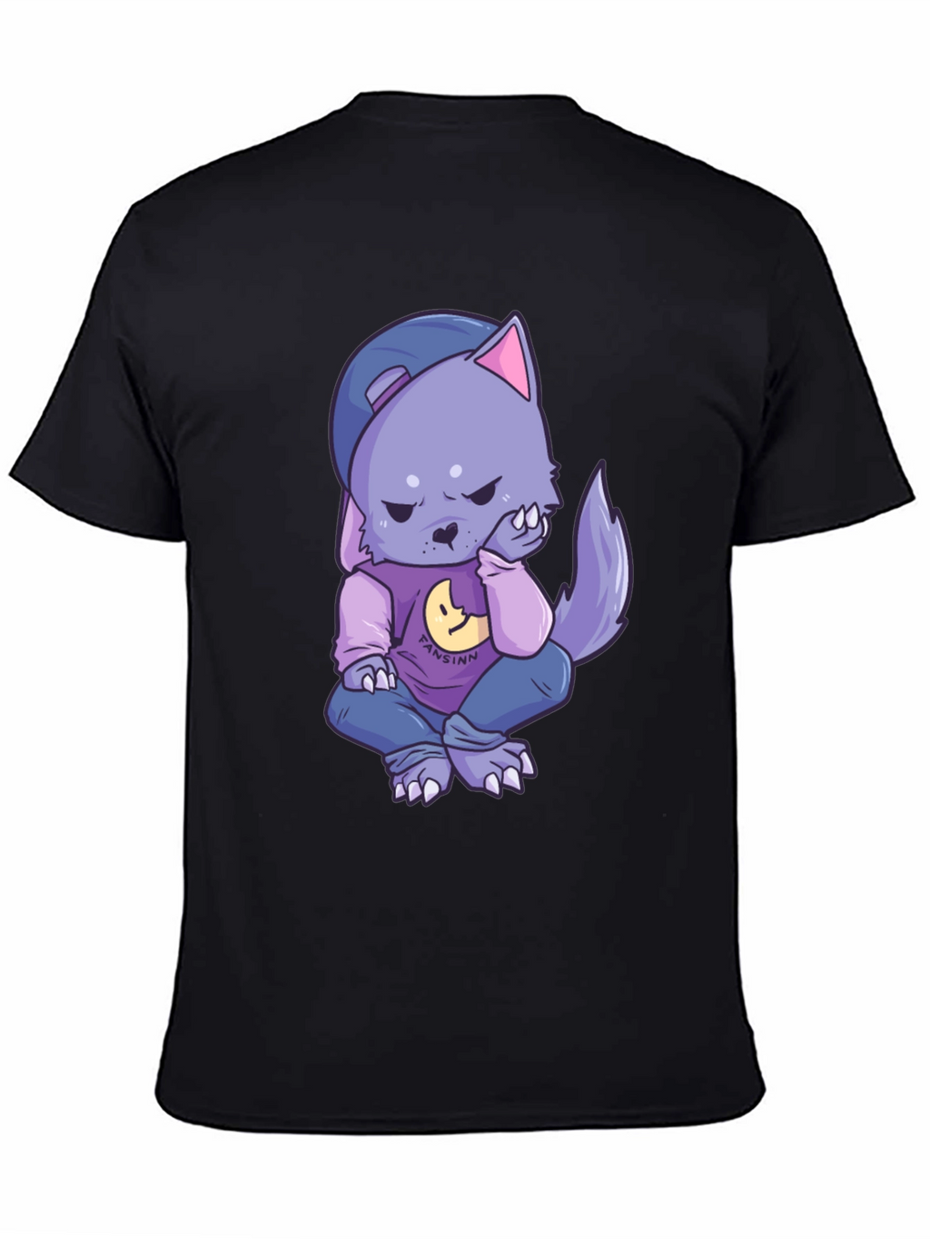 Cartoon Wolf Graphic Black T-Shirt