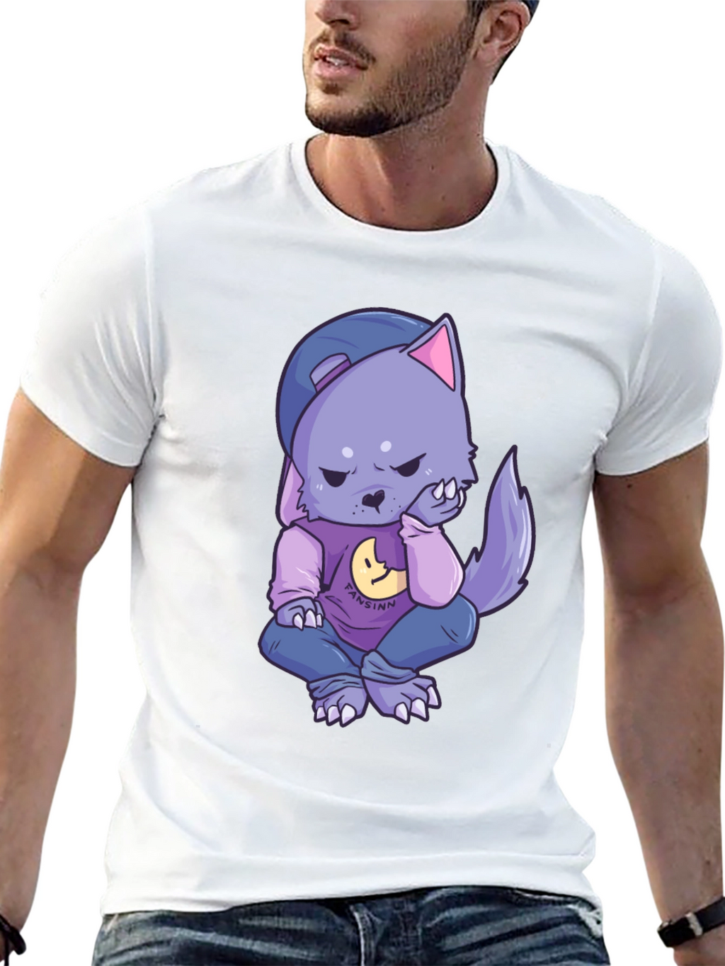 Cartoon Wolf Graphic Black T-Shirt