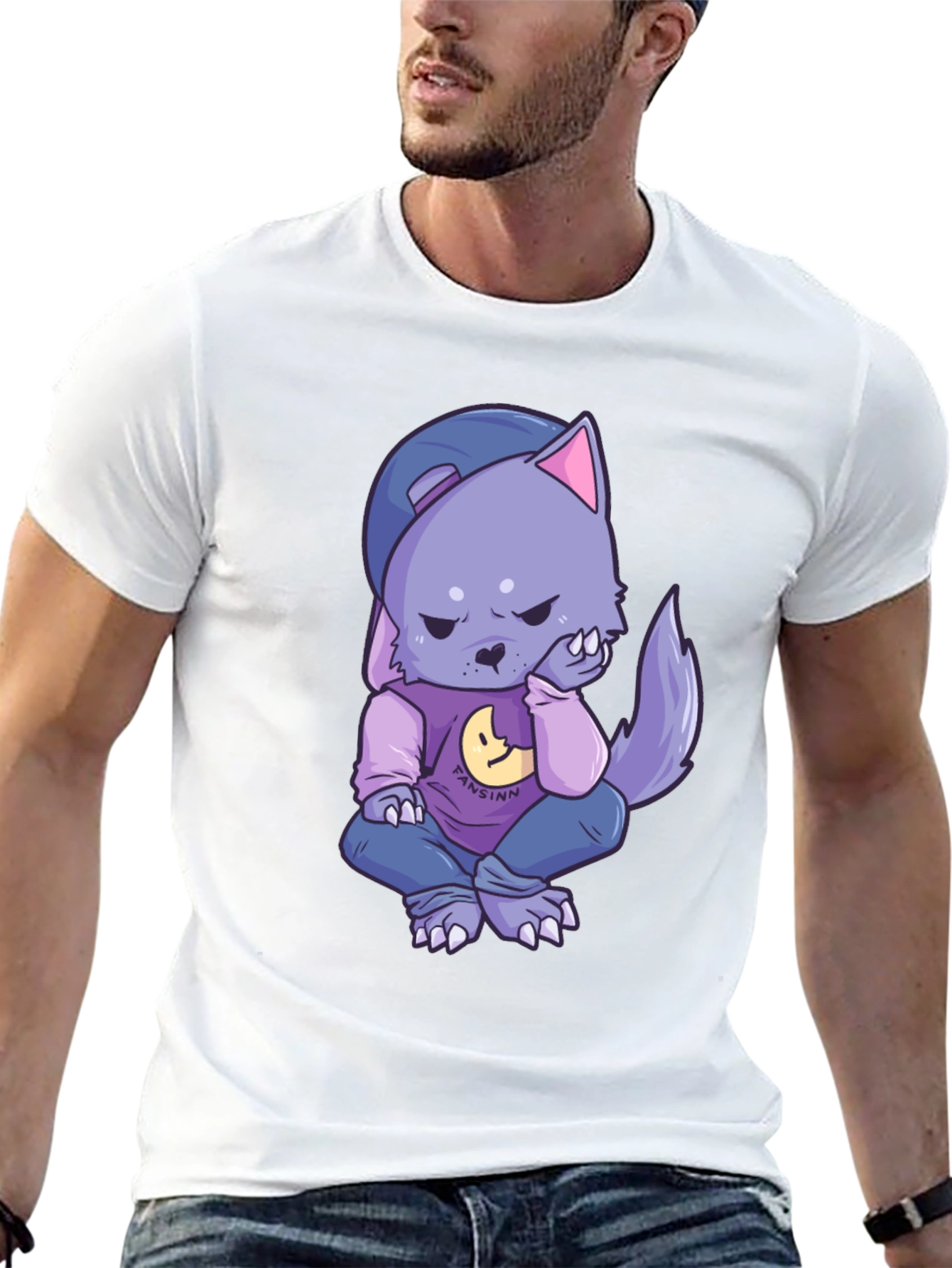 Cartoon Wolf Graphic Black T-Shirt