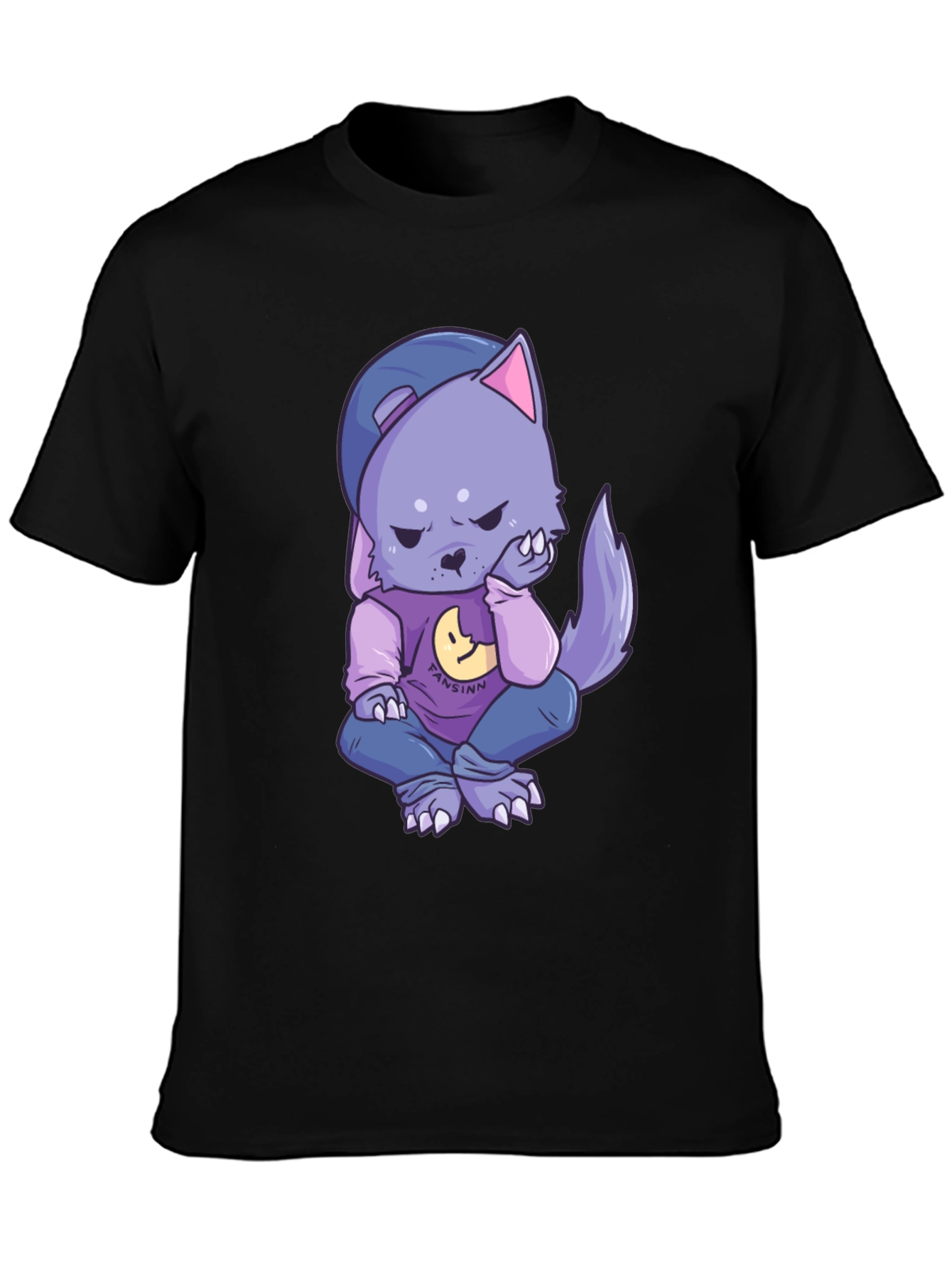Cartoon Wolf Graphic Black T-Shirt