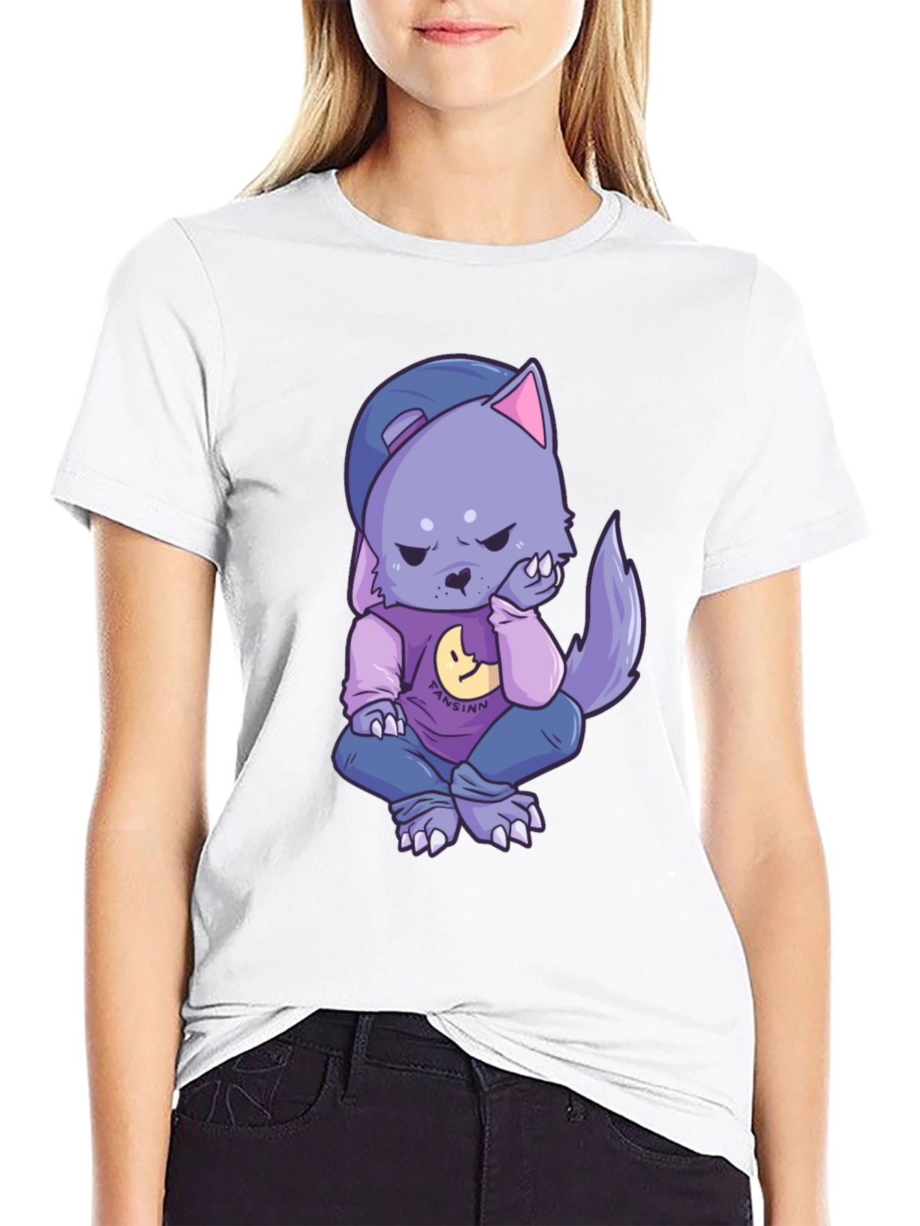 Cartoon Wolf Graphic Black T-Shirt