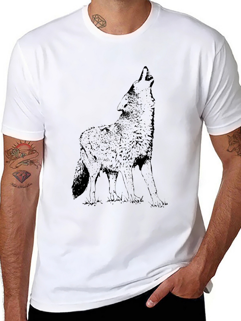 Howling Wolf Graphic T-Shirt - Black