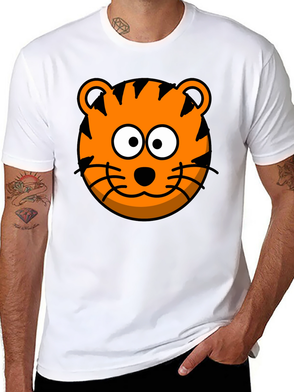 Funny Tiger Graphic Tee - Cartoon Animal Black T-Shirt