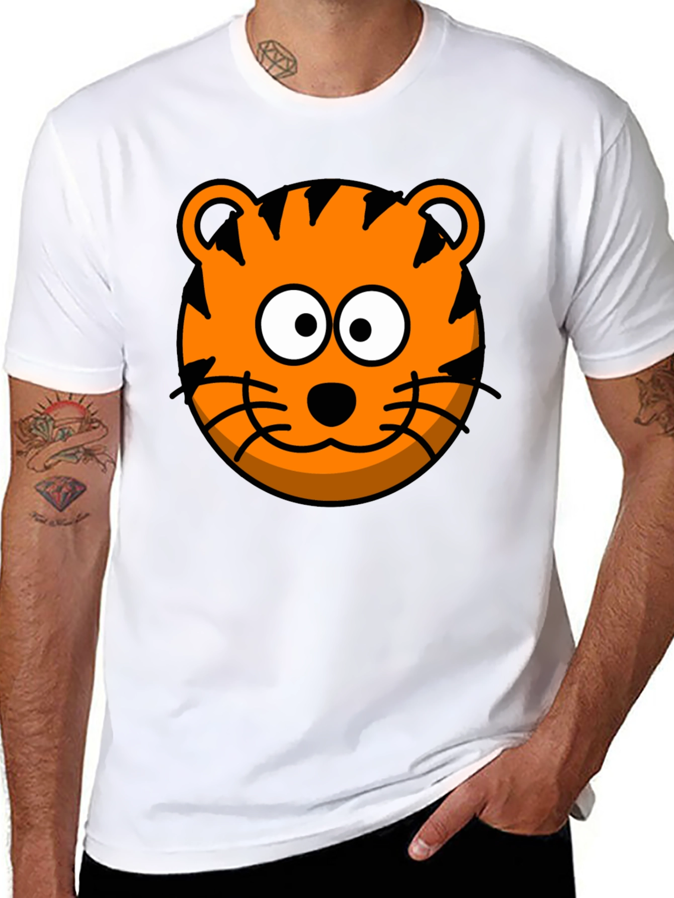 Funny Tiger Graphic Tee - Cartoon Animal Black T-Shirt